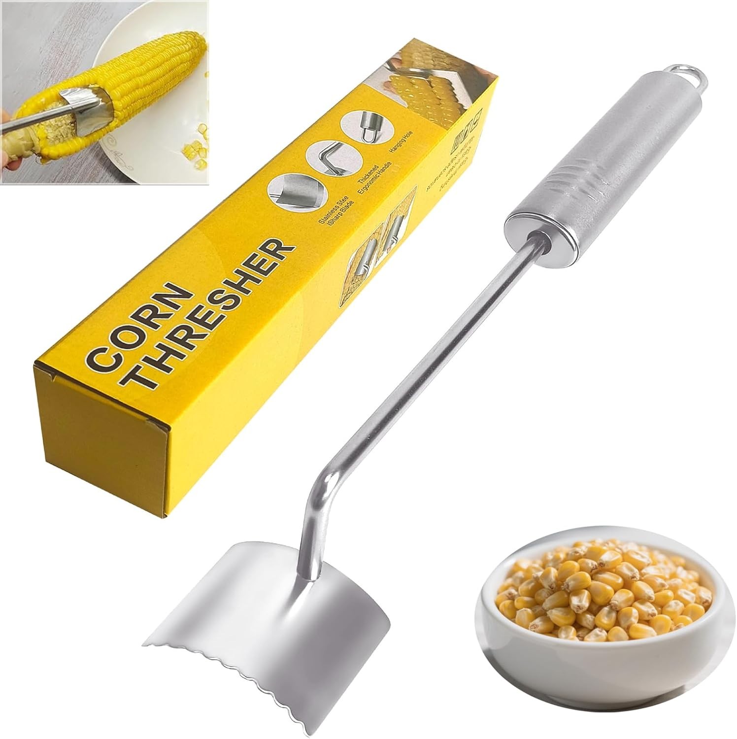 Corn Peeler Sawtooth Cob Stripper Tool Stainless Steel Ergonomic Silver