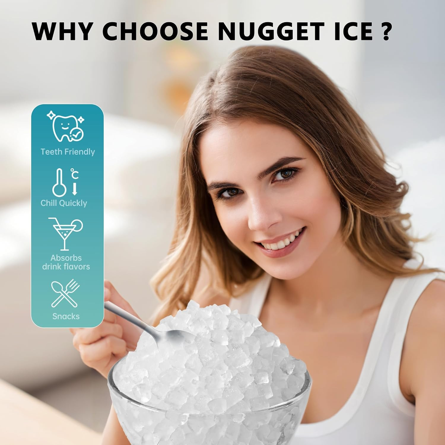 Nugget Ice Maker Countertop with Handle, Ready in 6 Mins, 34Lbs per Day, Removab