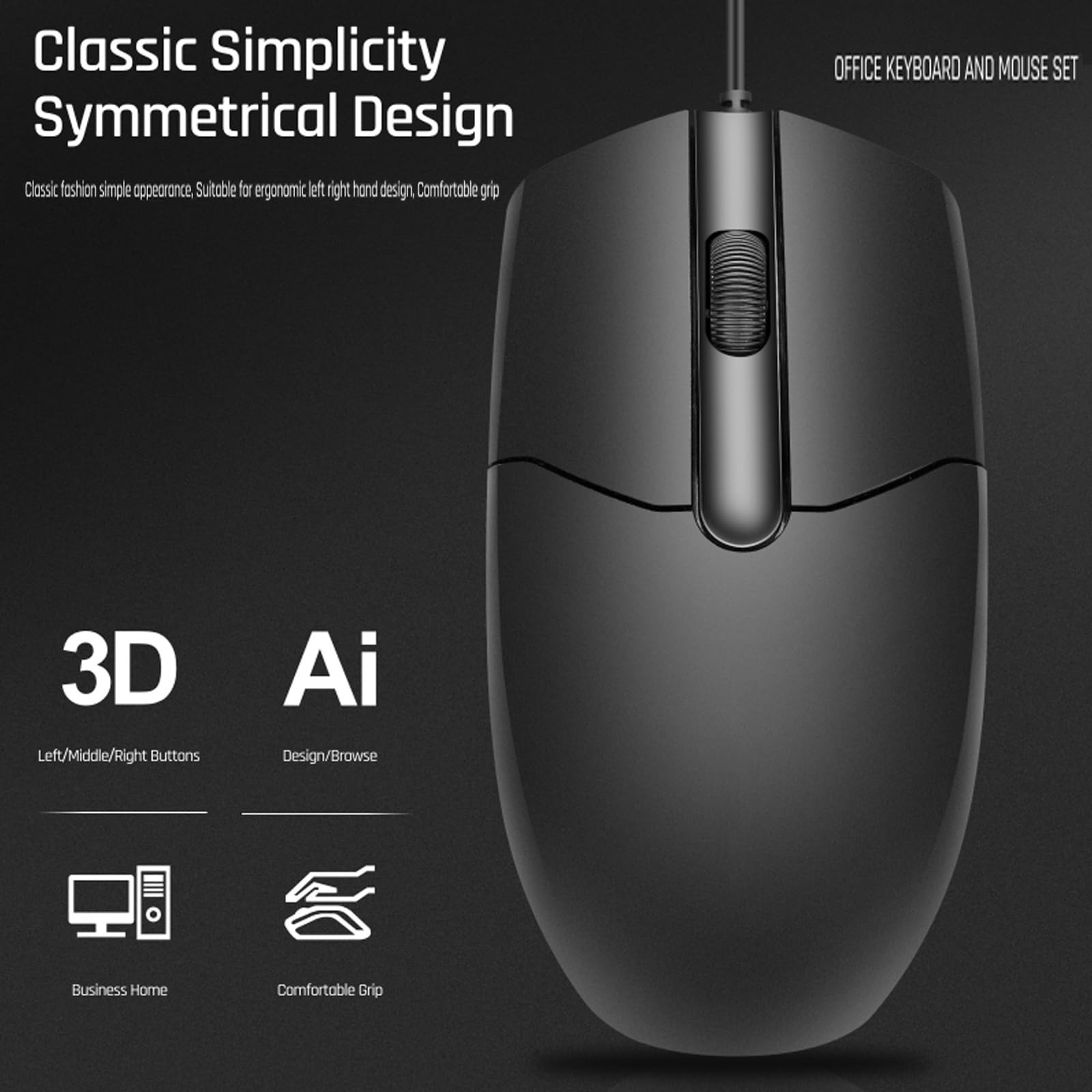 Wired Keyboard and Mouse Combo, Full-Sized Ergonomic Computer Keyboard and Op...