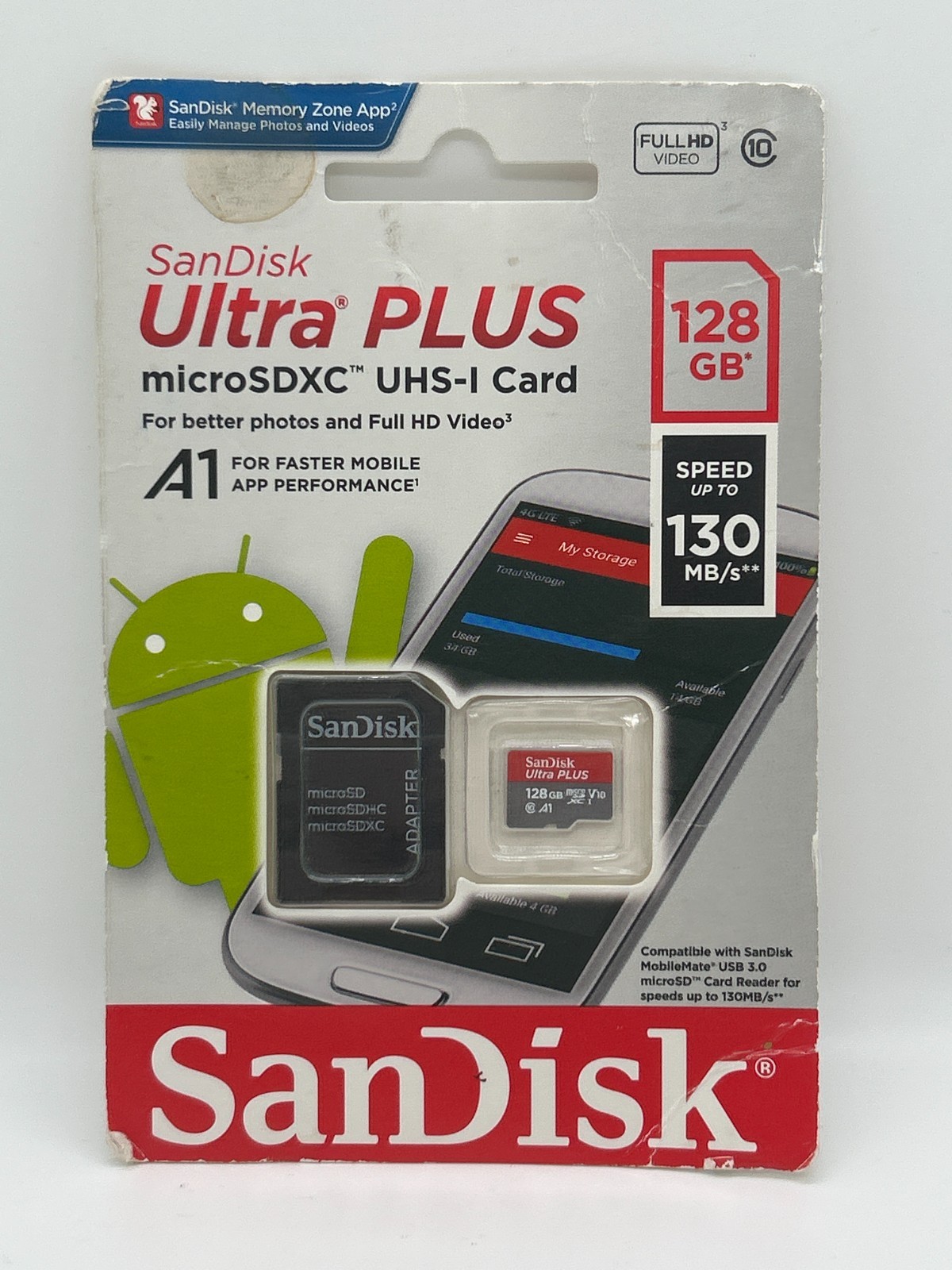 SanDisk Ultra PLUS 128GB microSDXC UHS-I Card with Adapter – New
