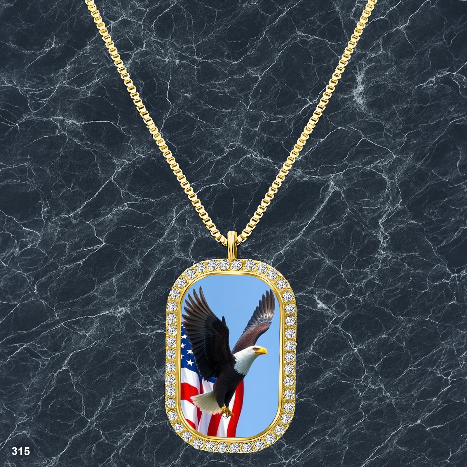 Gorgeous USA American Flag Pendant Necklace Photo Design Trendy Gold Tone Favor