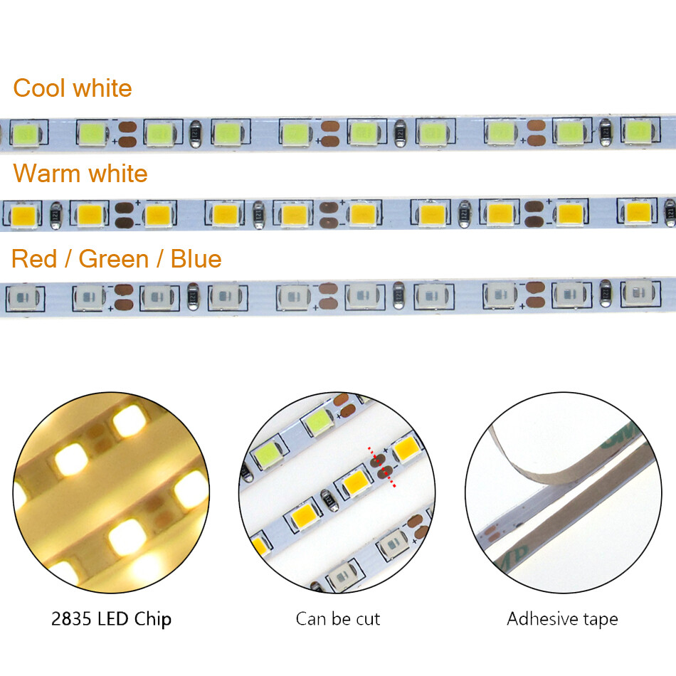 DC12V 2835 led strip 120leds/m 5m Length 4mm/5mm Width Flexible String Bright