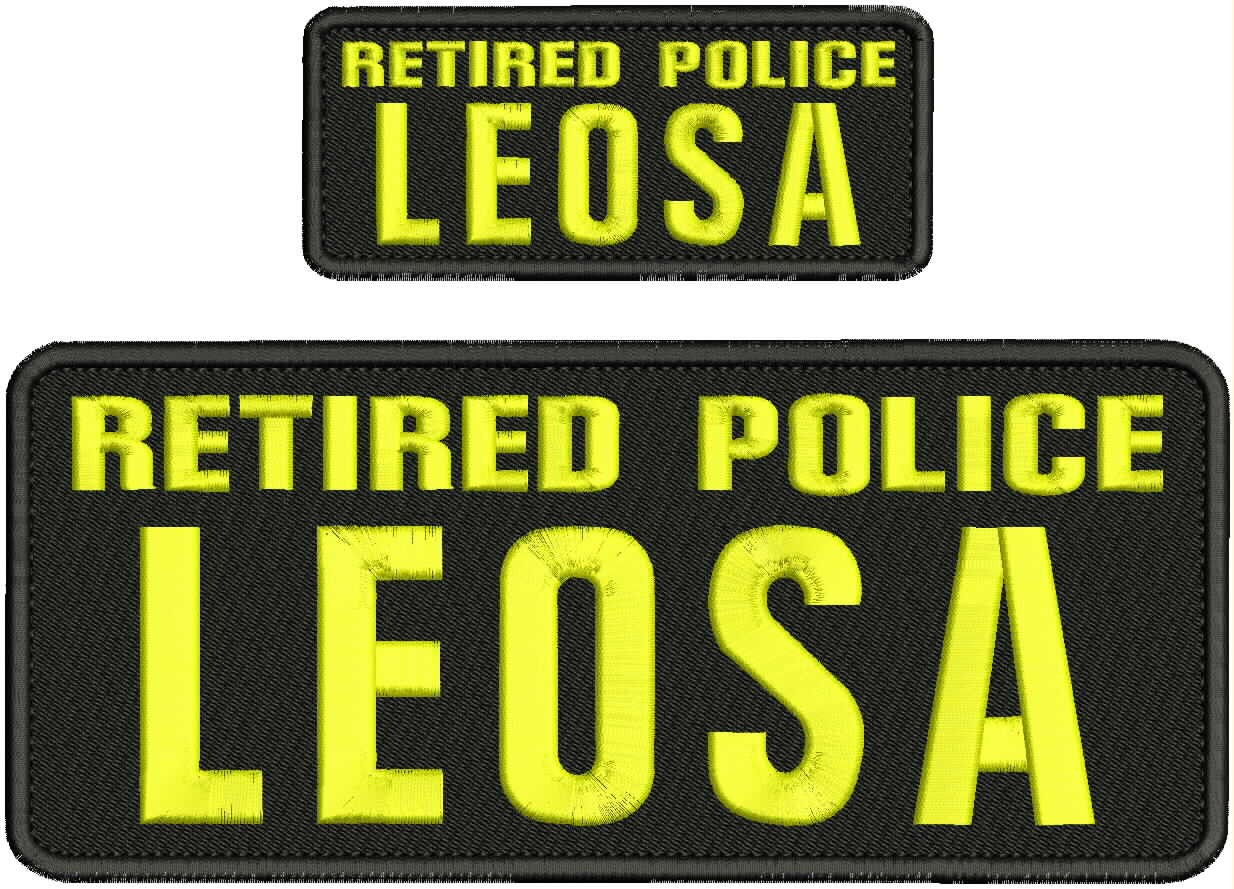 Collectible 2 Embroidery Patch Retire Police L 4x10 and 2x5 Yellow On Black