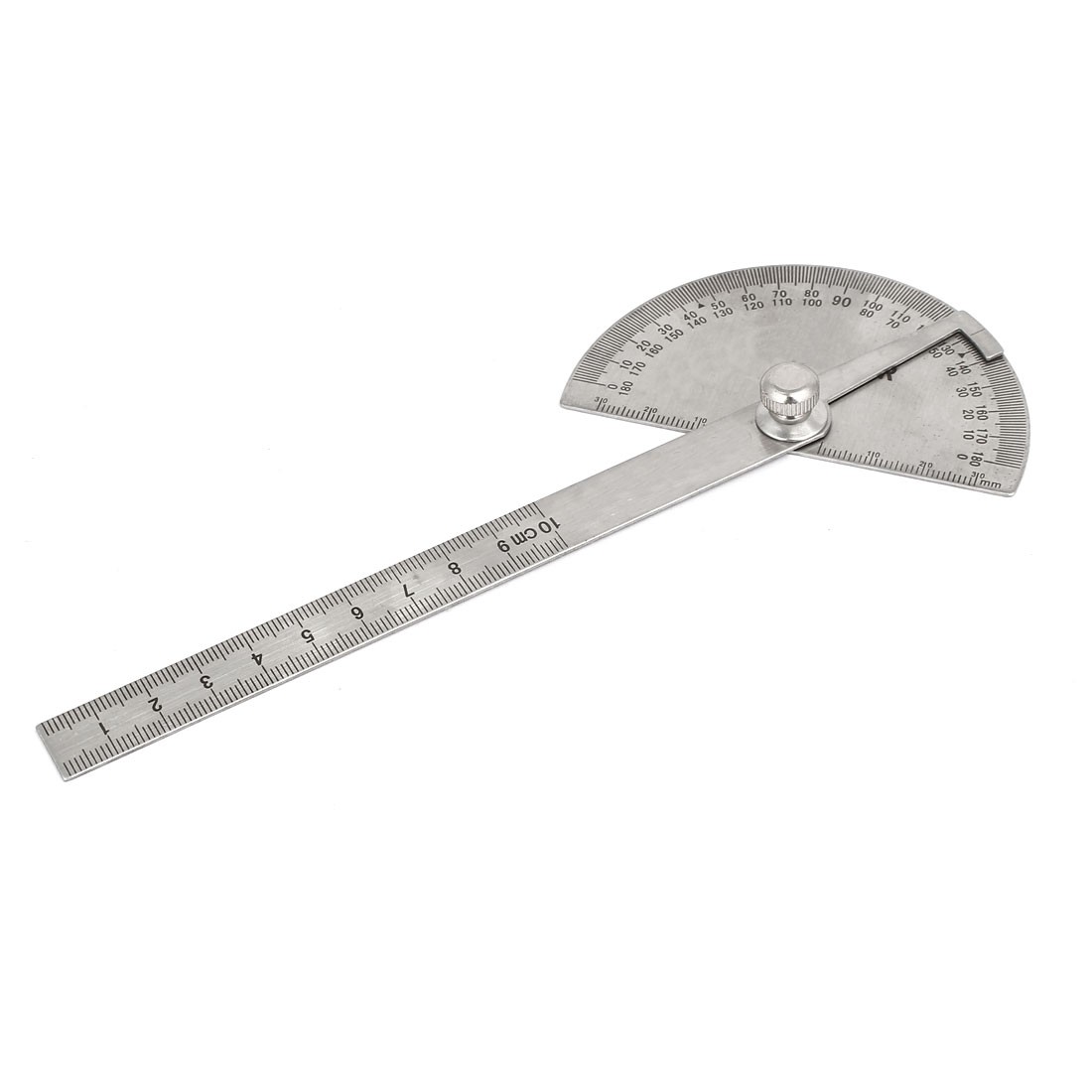Round Head 180 Degree Rotary Protractor Angle Ruler 195mm Silver New