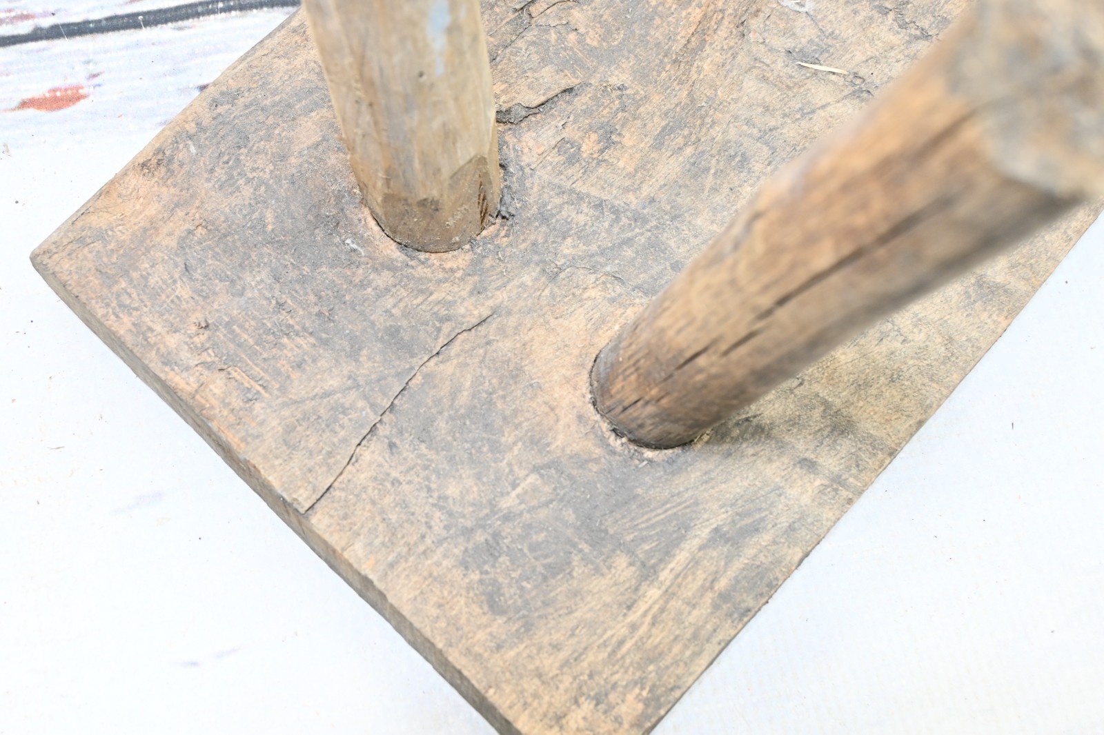 Antique . Primitive Handmade Wood Stool Milking Stool 3 Leg Barn Stool #4