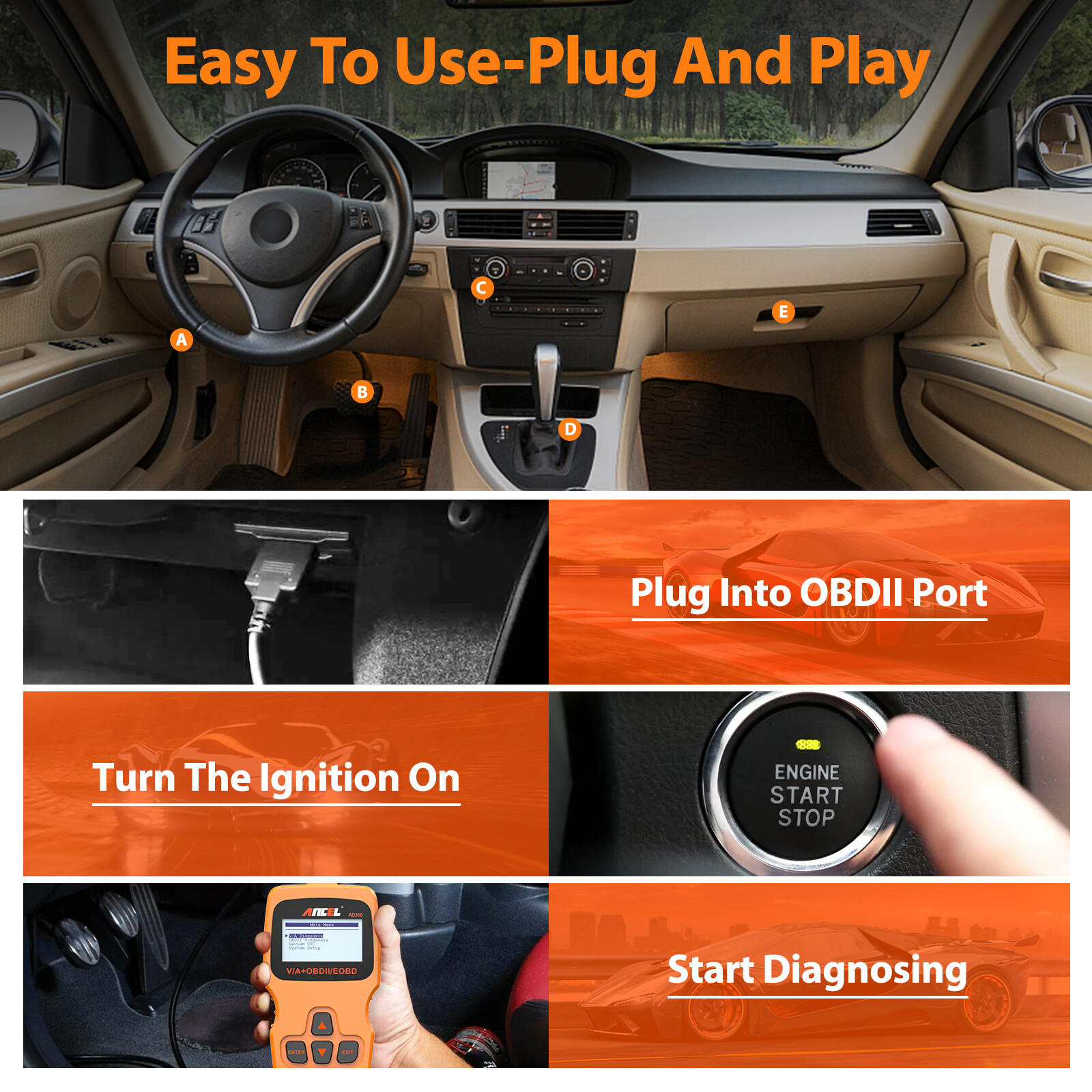 Ancel AD310 OBD2 Scanner Auto Car Code Reader Check Engine Fault Diagnostic Tool
