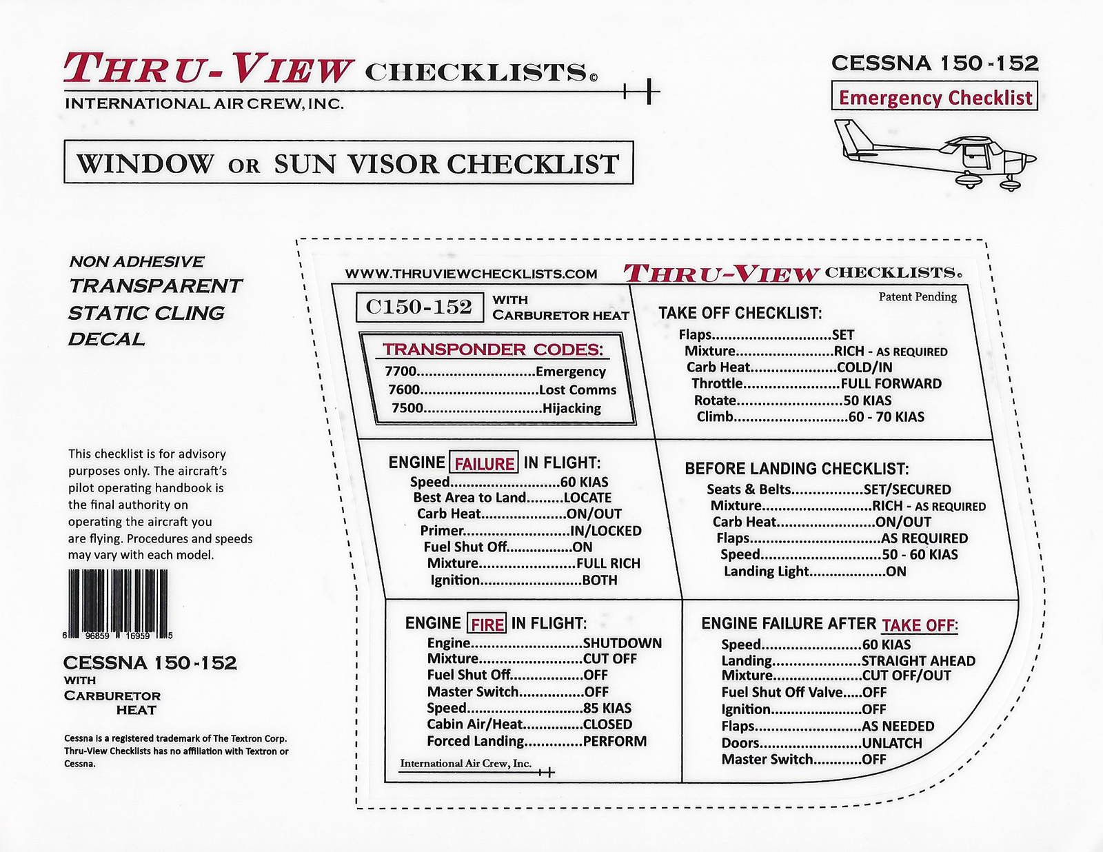 Thru-View Emergency Aviation Checklist - Cessna 150/152