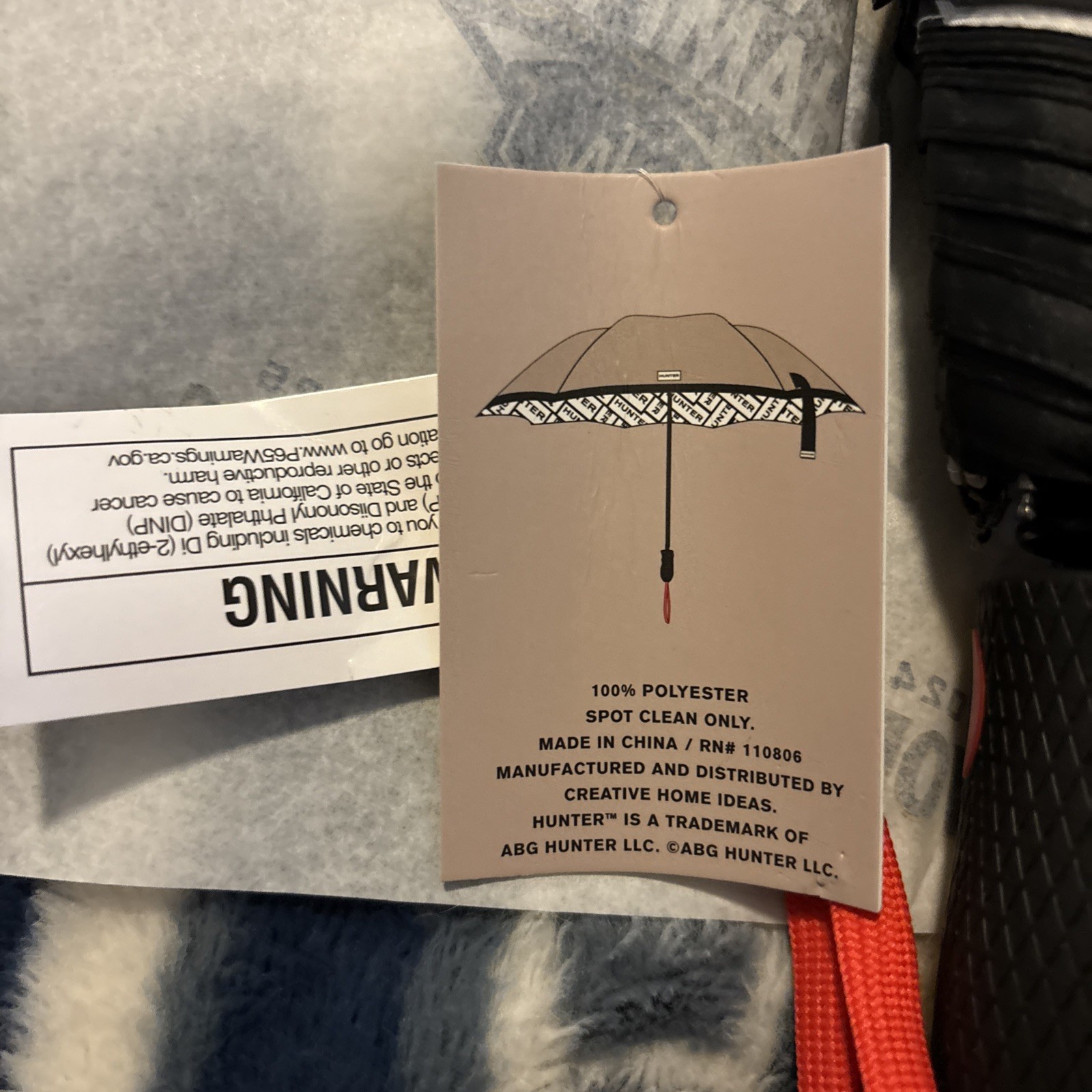 HUNTER UMBRELLA GRAY BLACK WHITE Logo Print 100% POLYESTER NWT