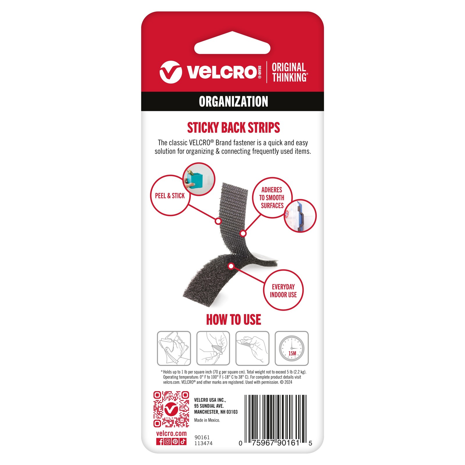 VELCRO(R) Brand Sticky Back Strips 3.5" 10/Pkg Black