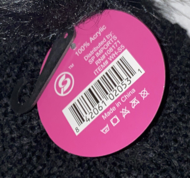 Hat Depot Women's Beanie Skull Hat One Size Black Faux Fur Pom Pom NWT LBB76