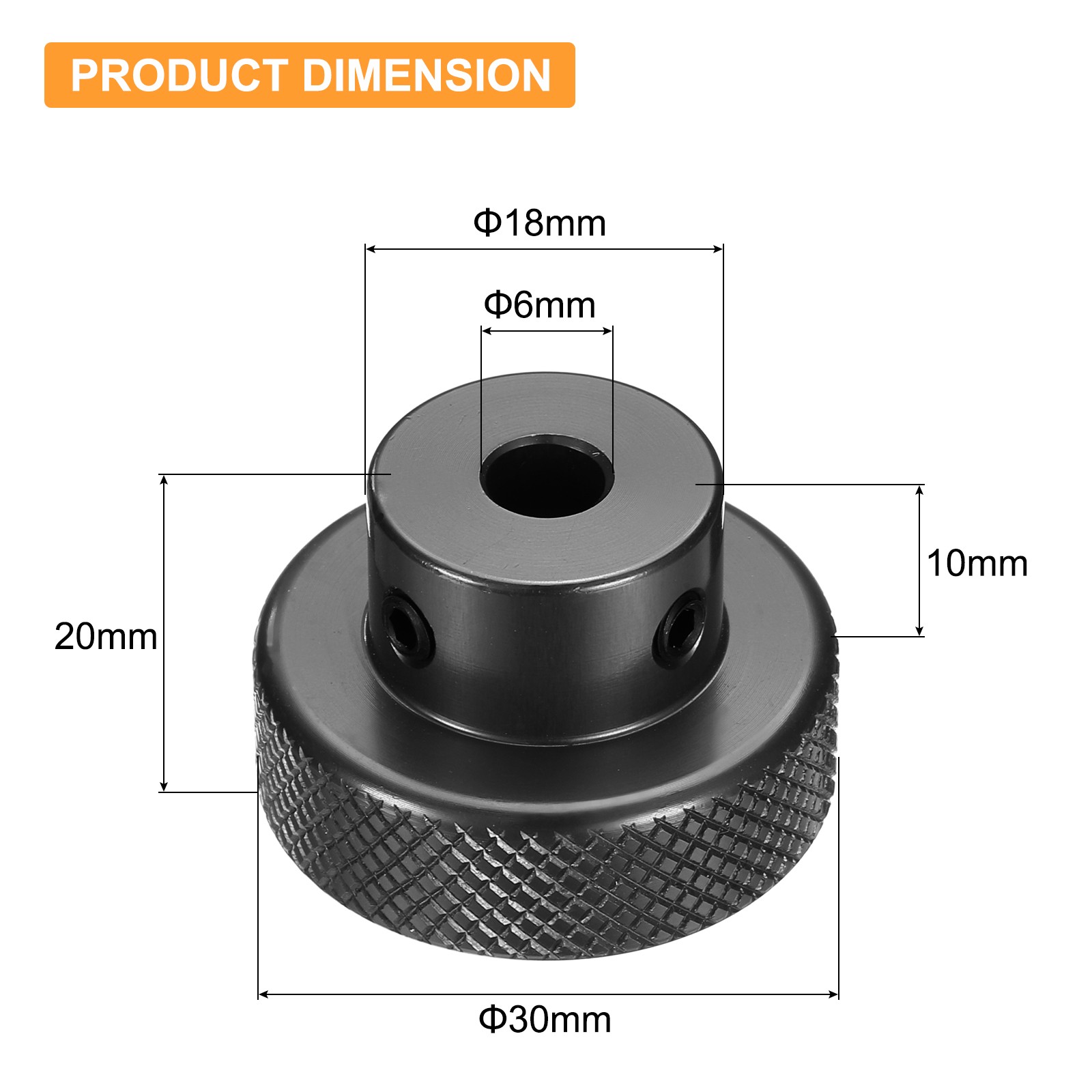 Anodization Aluminum Alloy Handwheel 6mm Bore 30mm OD Knurled Knob, Black