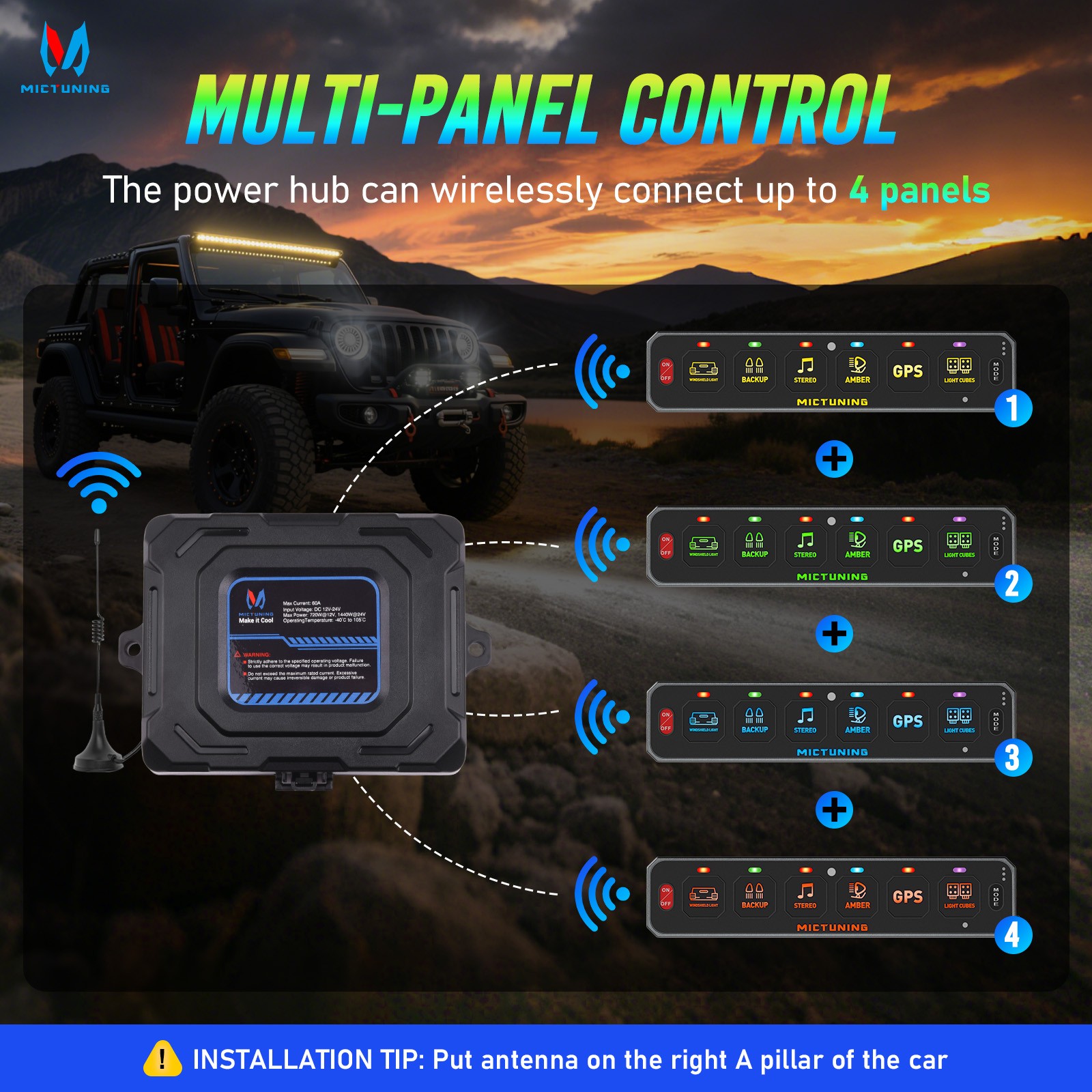 MICTUNING Wireless 6 Gang Switch Panel On/Off LED Relay System Kit 12v/24v Boat