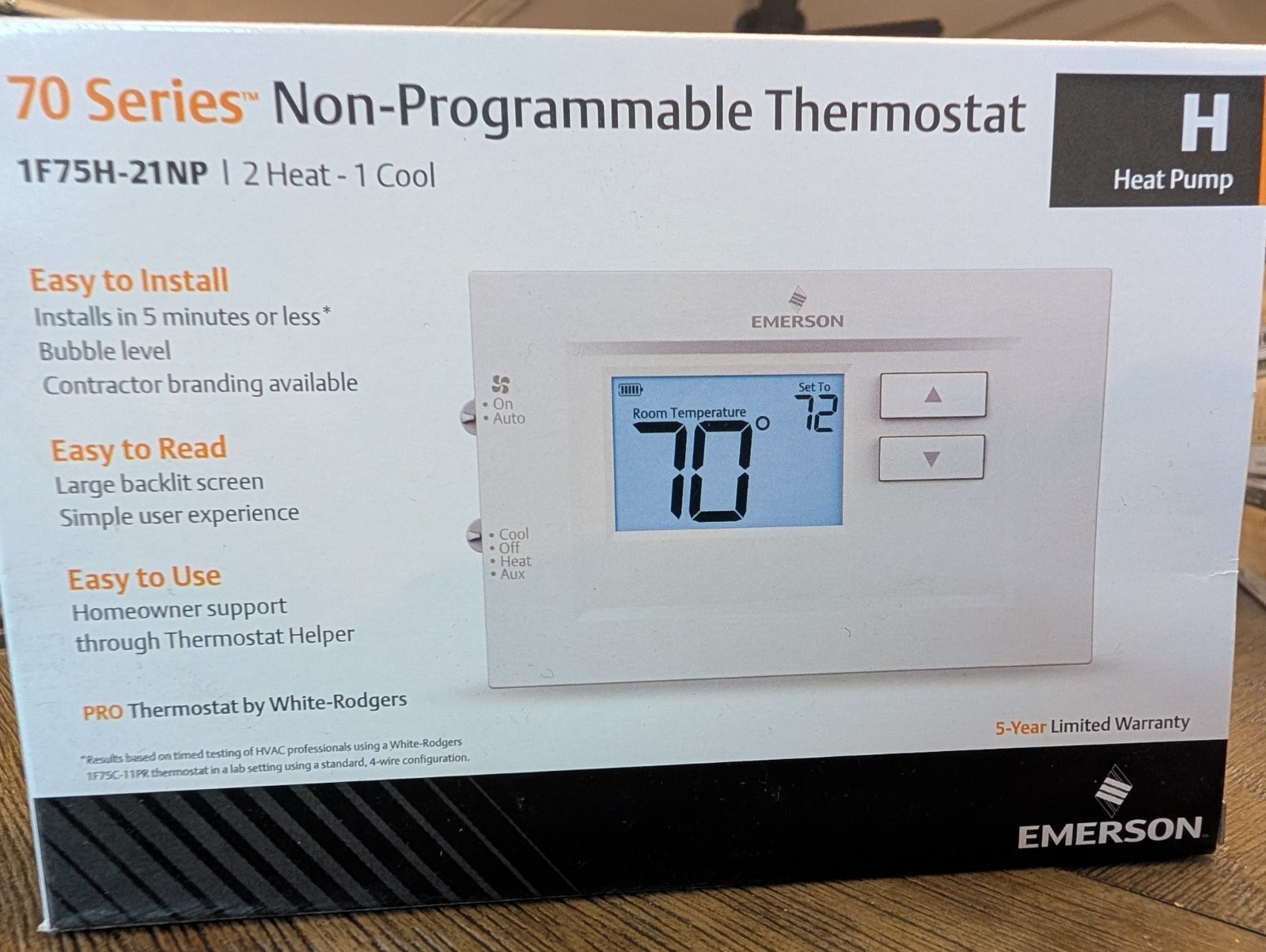 Emerson White-Rodgers 1F75H-21NP 70 Series Non-Programmable Thermostat, 2H / 1C