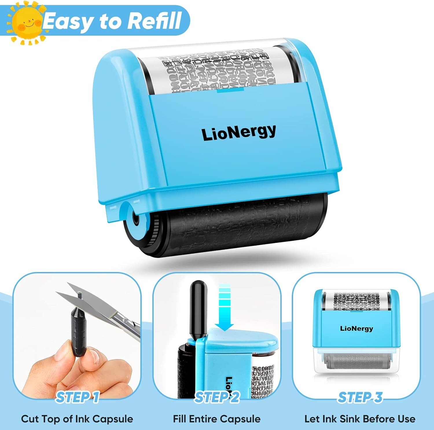 Identity Stamp Roller Identity Prevention Security Stamp with 3 Refill, Blue
