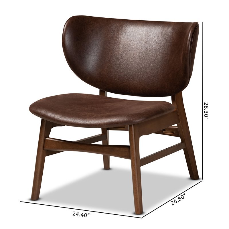 Bowery Hill 16.1" Mid-Century Wood/Faux Leather Accent Chair in Walnut Brown