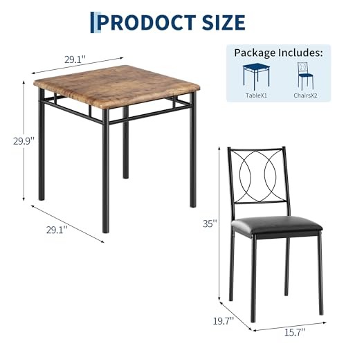 Space-Saving Dining Table Set for 2 – 3-Piece Farmhouse Wooden Table & |