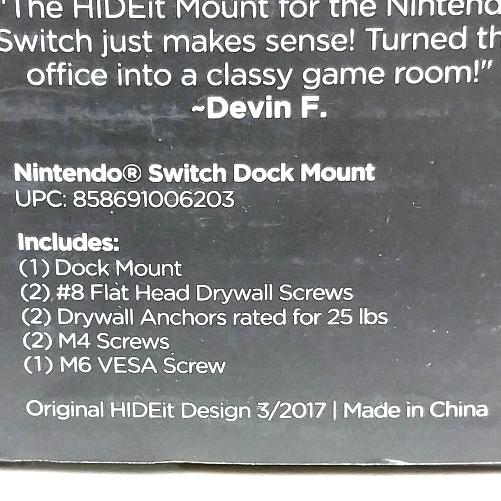 HIDEit Mounts Nintendo Switch Console Dock Wall Mount