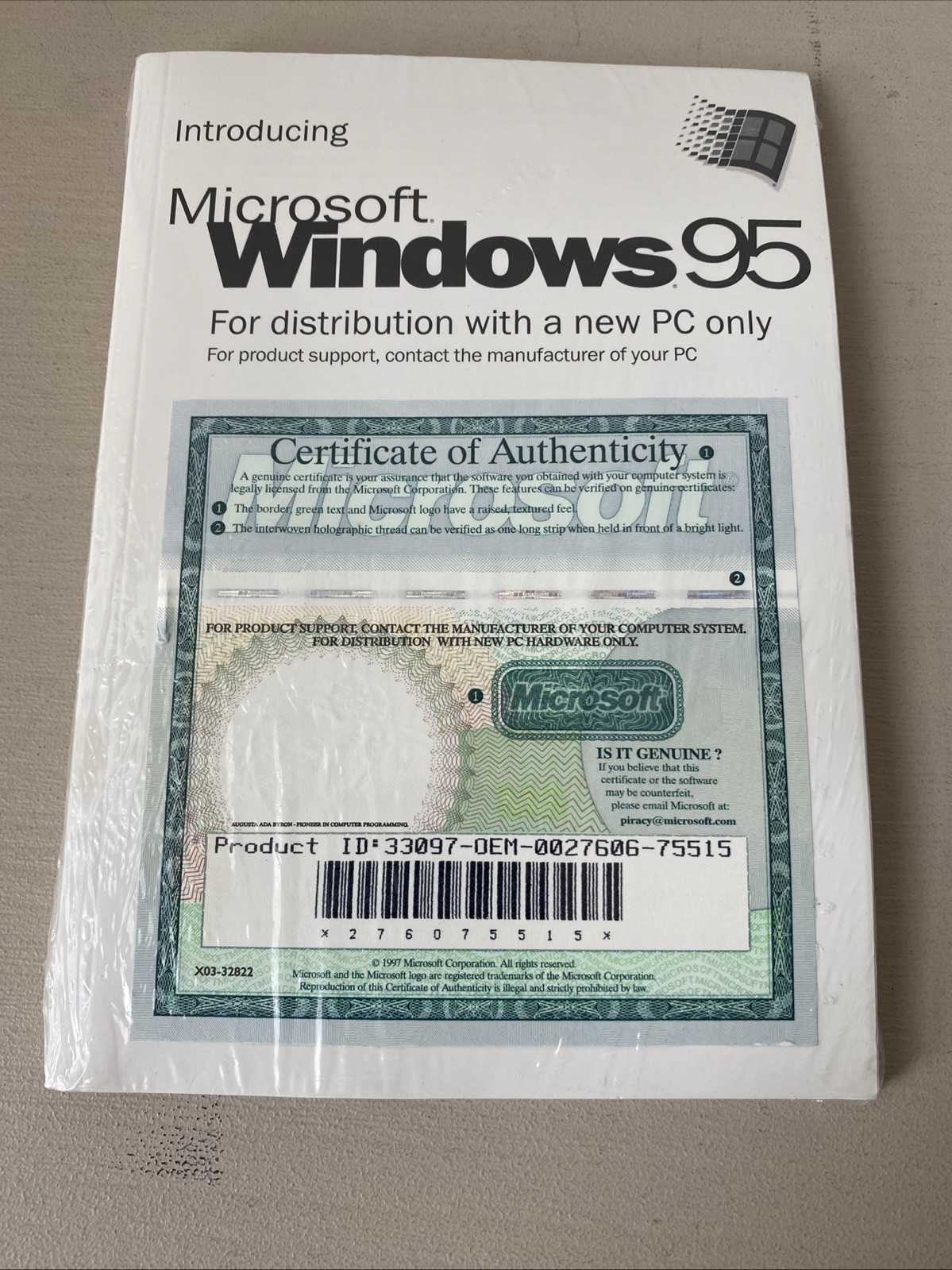 Microsoft Windows 95 Brand New, Sealed CD, Manual & Certificate Of Authenticity