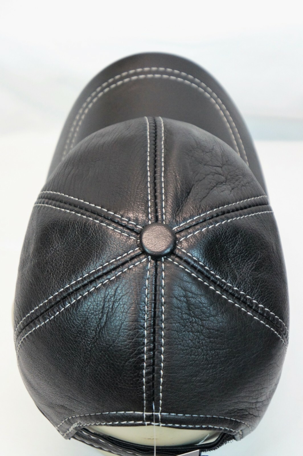 Black 100% Genuine Real Lambskin Leather Baseball Cap Hat Visor WHITE THREAD NWT