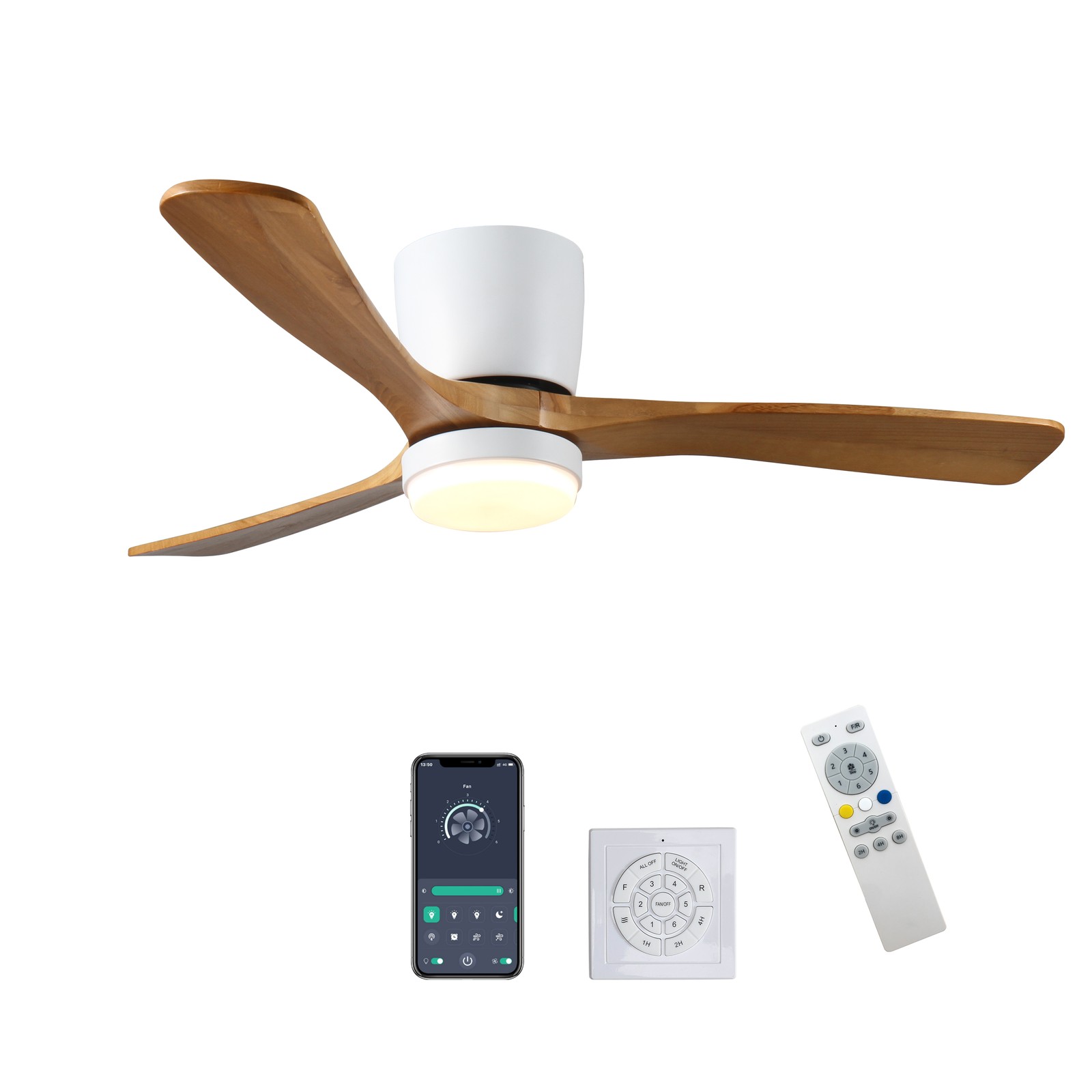 42 inch  Wood Ceiling Fans with Lights and Remote,Modern Flush Mount Low Profile