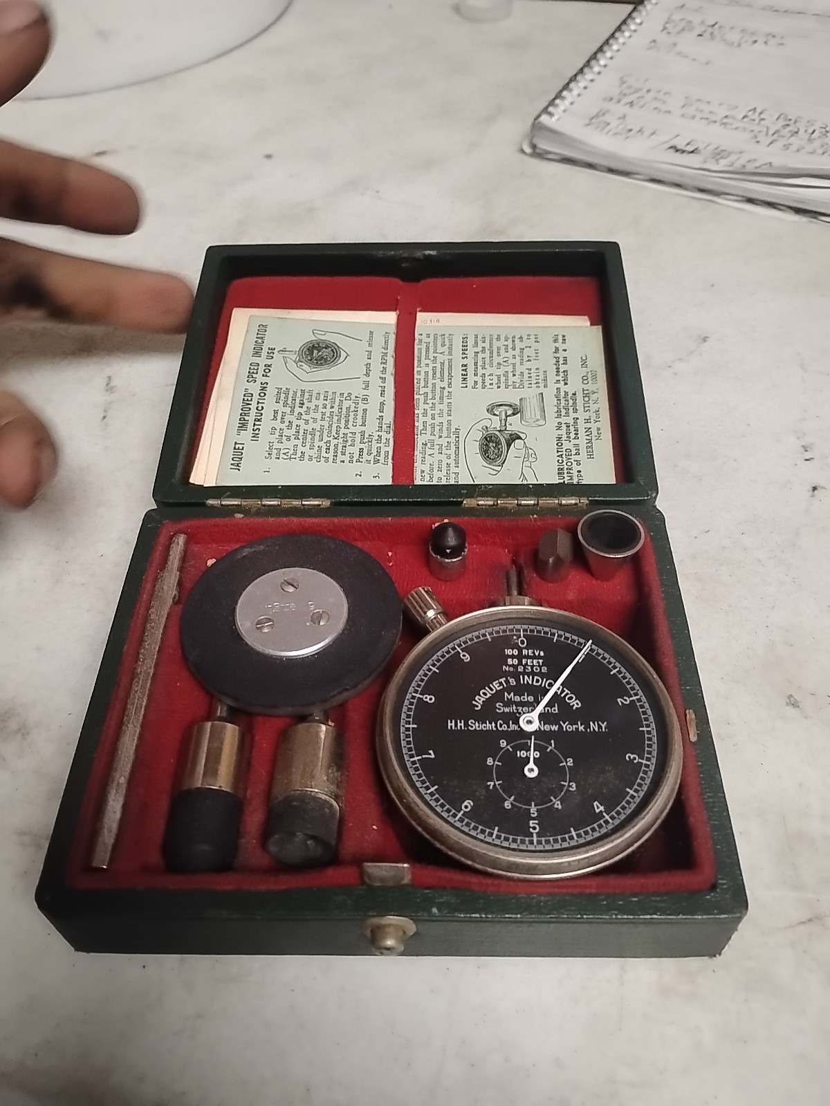Vintage Herman H. Sticht Co., Inc. Jaquet's Speed Indicator, in original box