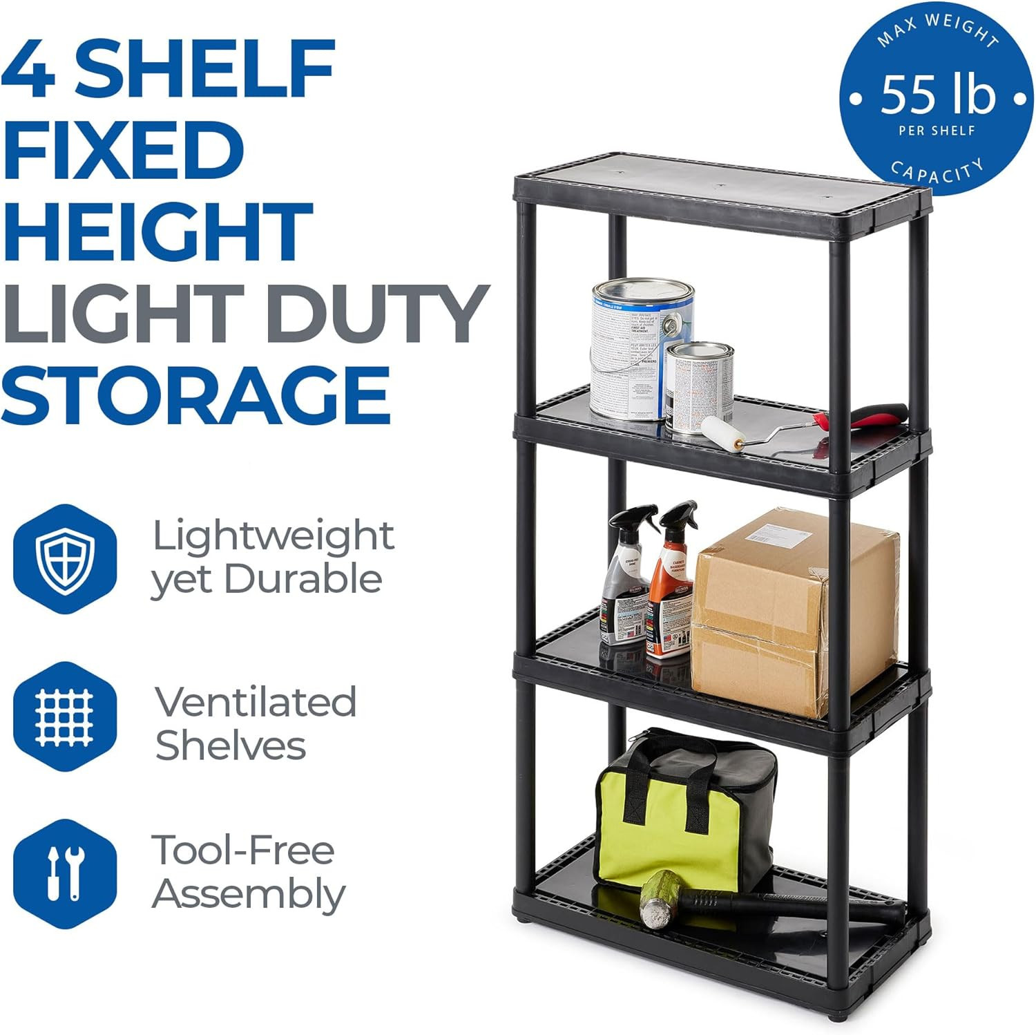 4 Shelf Fixed Height Solid Light Duty Storage Unit 24 X 12 X 48" Organizer Syste