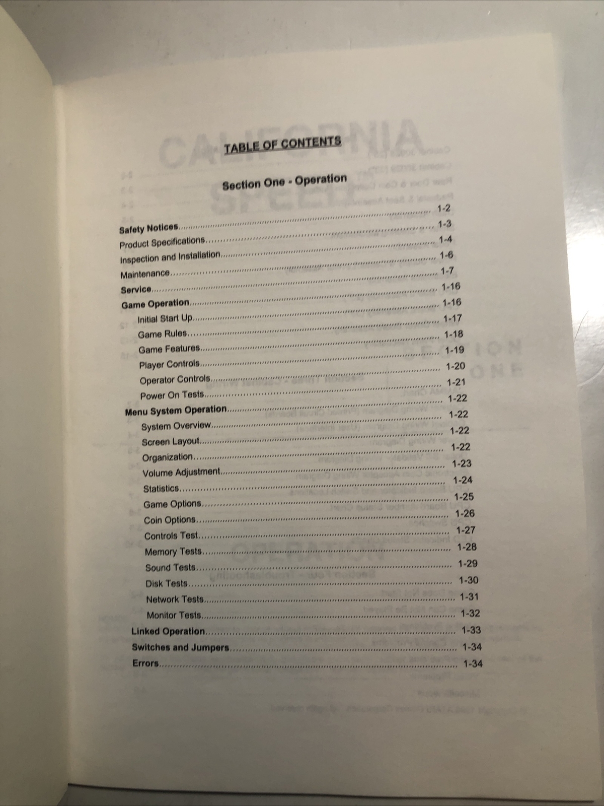 ATARI CALIFORNIA SPEED ARCADE MANUAL