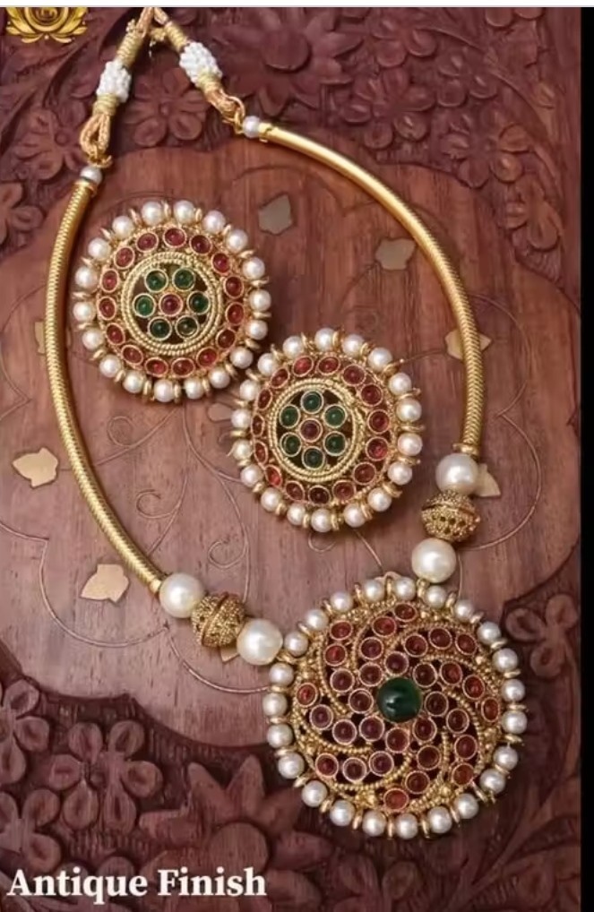 Antique finish gold plated artificial Indian Pakistani jewellery set