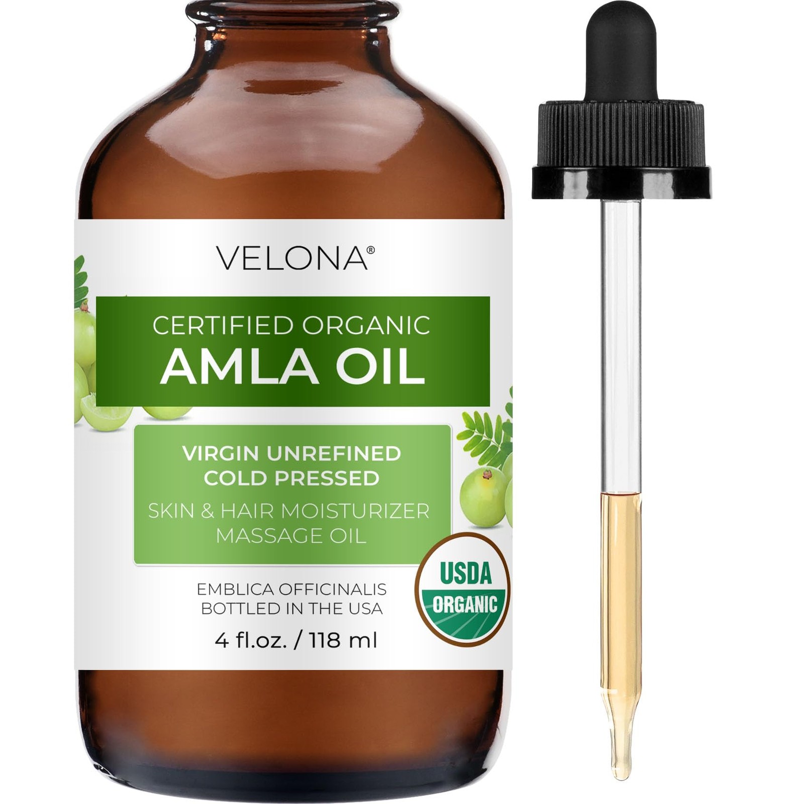 velona Amla Oil USDA Certified Organic - 4 Fl Oz | 100% Pure and Natural Carrier
