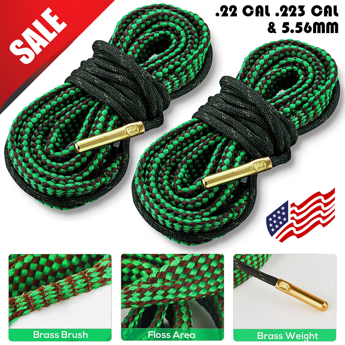 .223 Cal & 5.56mm Bore Rope Cleaner & ‎.22 Gun Barrel Maintenance Cleaning Tool