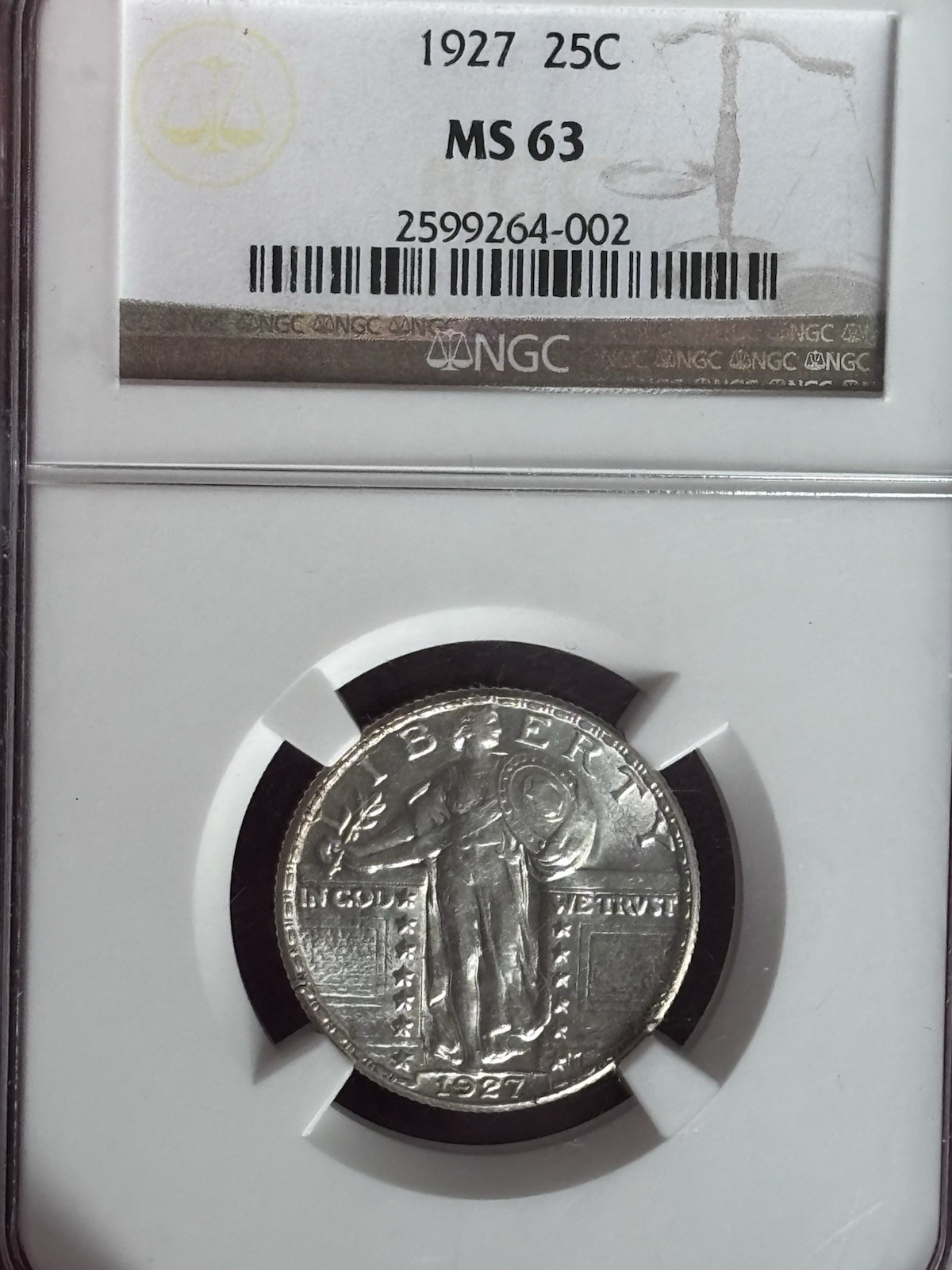 1927 25C Standing Liberty Quarter NGC MS63 -Nice Bright Luster