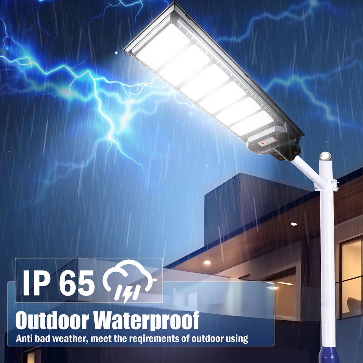 6500W Commercial Solar Street Light Dusk-to-Dawn 1200 LED Super Bright Lamp+Pole