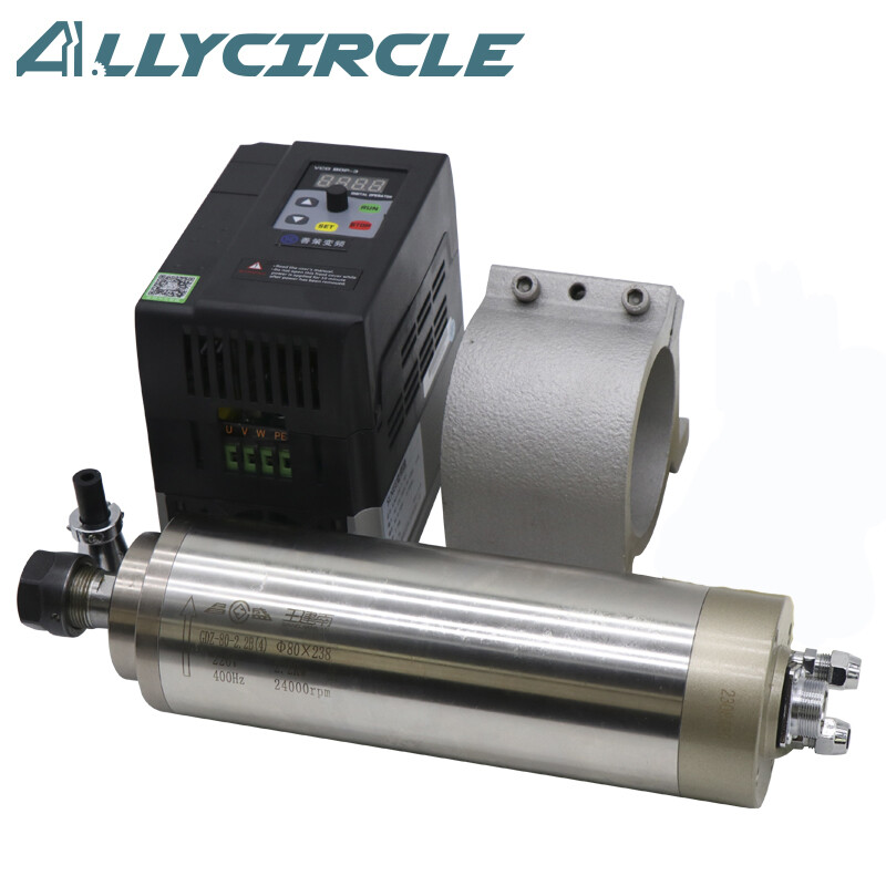 2.2KW Water Cooled Spindle ER20 AC220V+2.2KW VFD+80MM Spindle Clamp