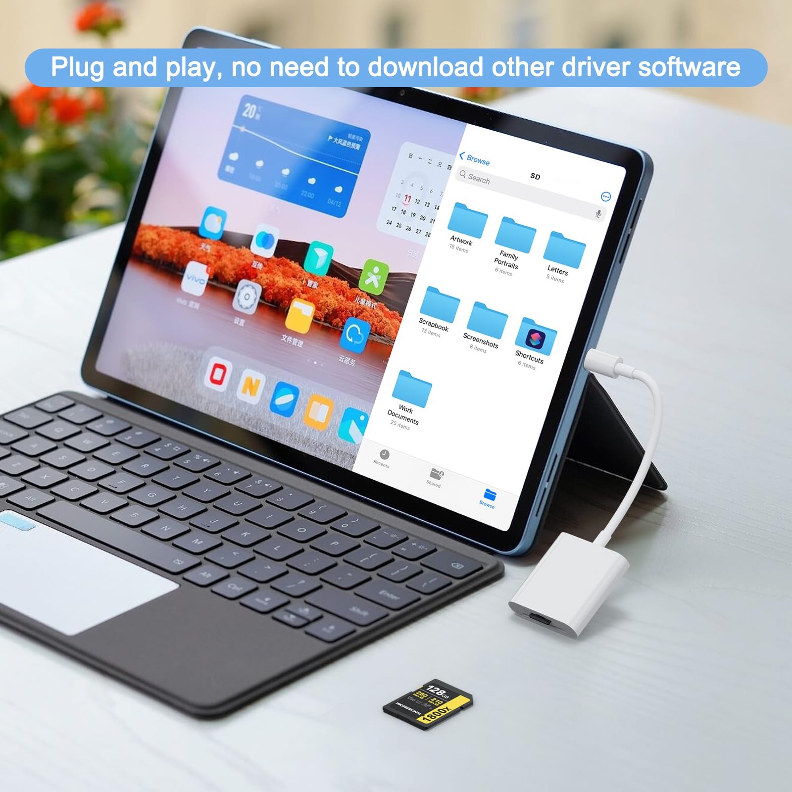 USB SD Card Reader for iPhone 17 16 15/iPad/MacBook/Mac, SD Reader Supports S...