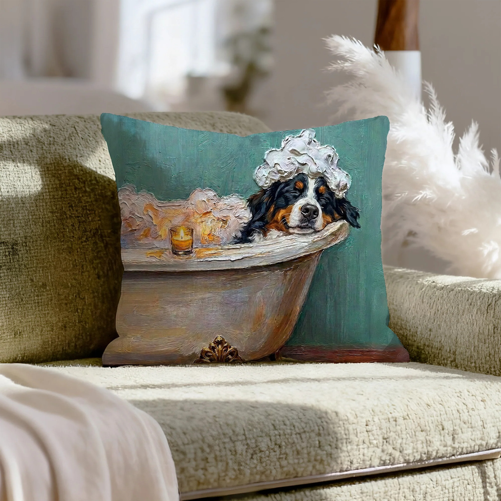 "Spa Day" - Australian Shepherd Pillow Cover - Dog Lover Wall Art Home Decor