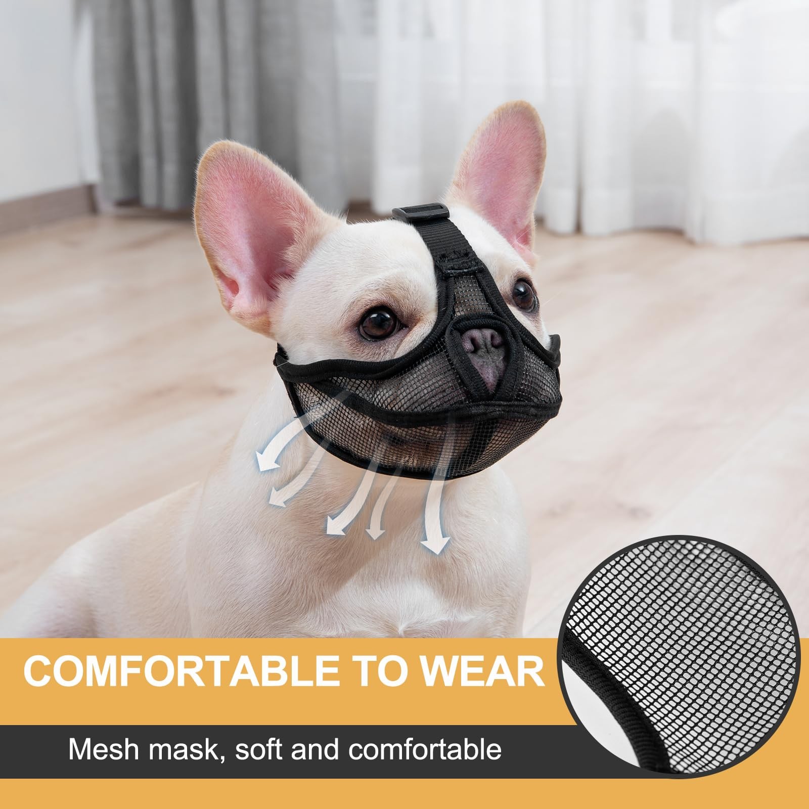 Short Snout Dog Muzzle, Won’t Cover Forehead Bulldog Muzzle Adjustable Breath...