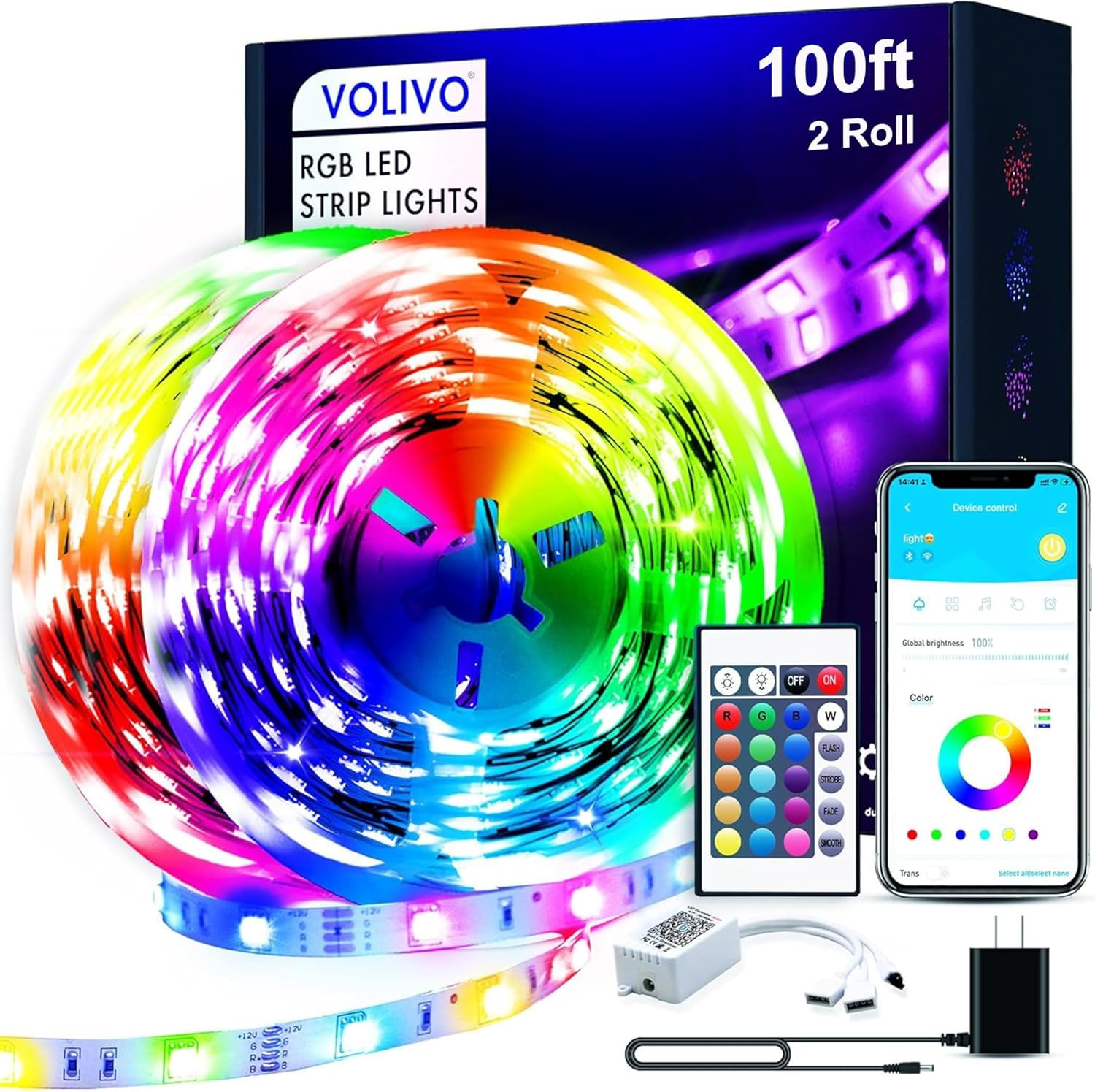 VOLIVO 100ft Led Strip Lights for Bedroom, Color Changing Led Light Strips Ki...