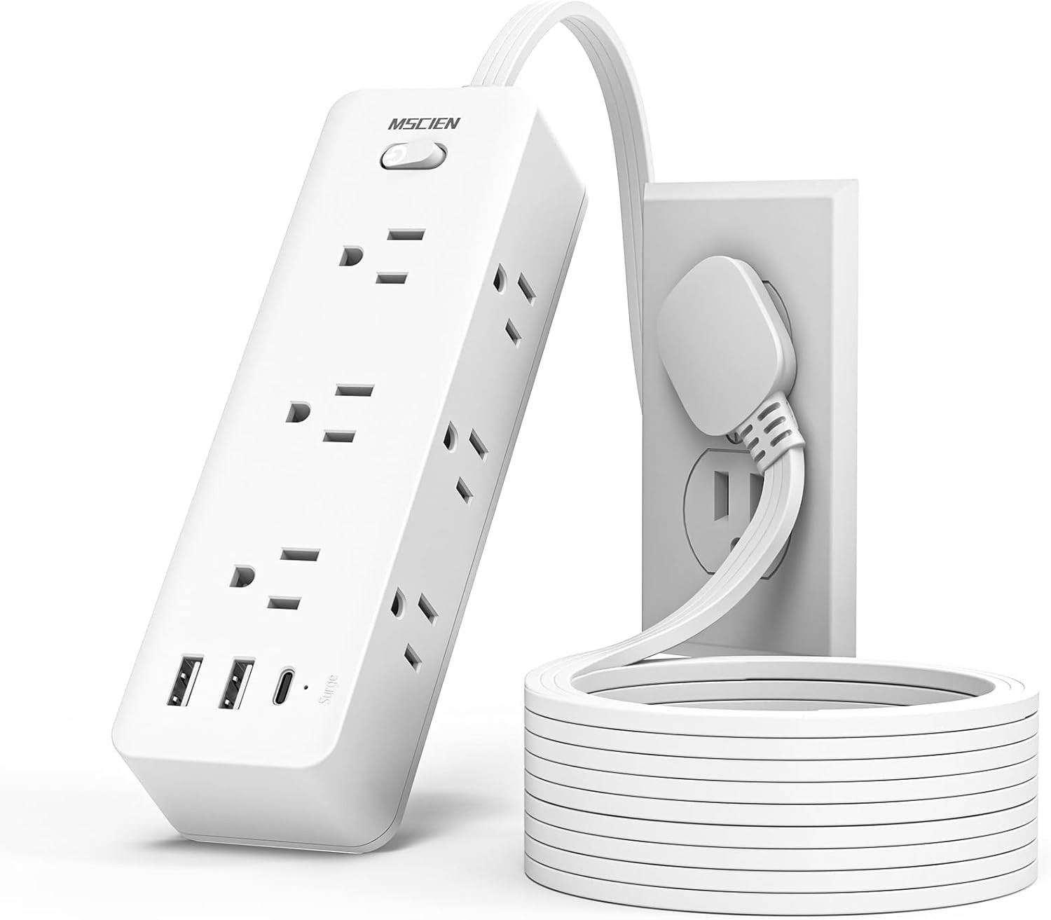 5 FT Extension Cord with Multiple Outlets, MSCIEN Flat Plug Power Strip, 6 Outle