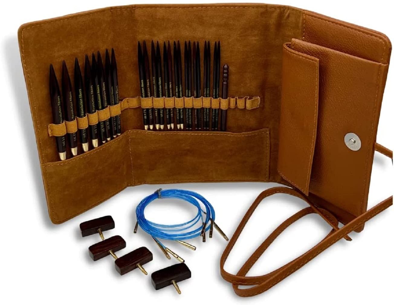 Rosewood Interchangeable 5 inch Circular Knitting Needle Set with Leather Cas...