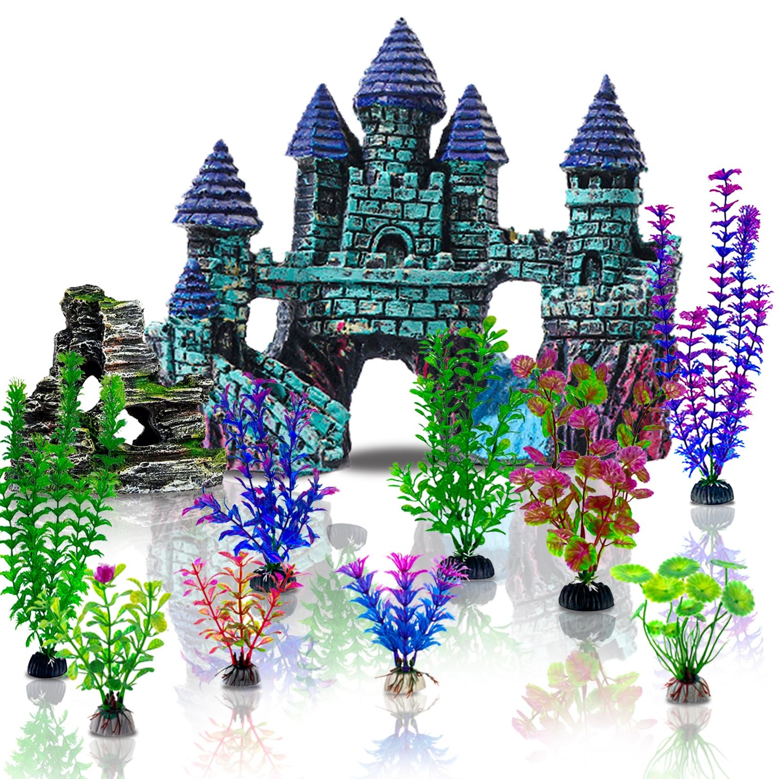 Mechpia 13 Pieces Aquarium Decorations 5.9x3.1x5.3 inches, Blue,green,purple