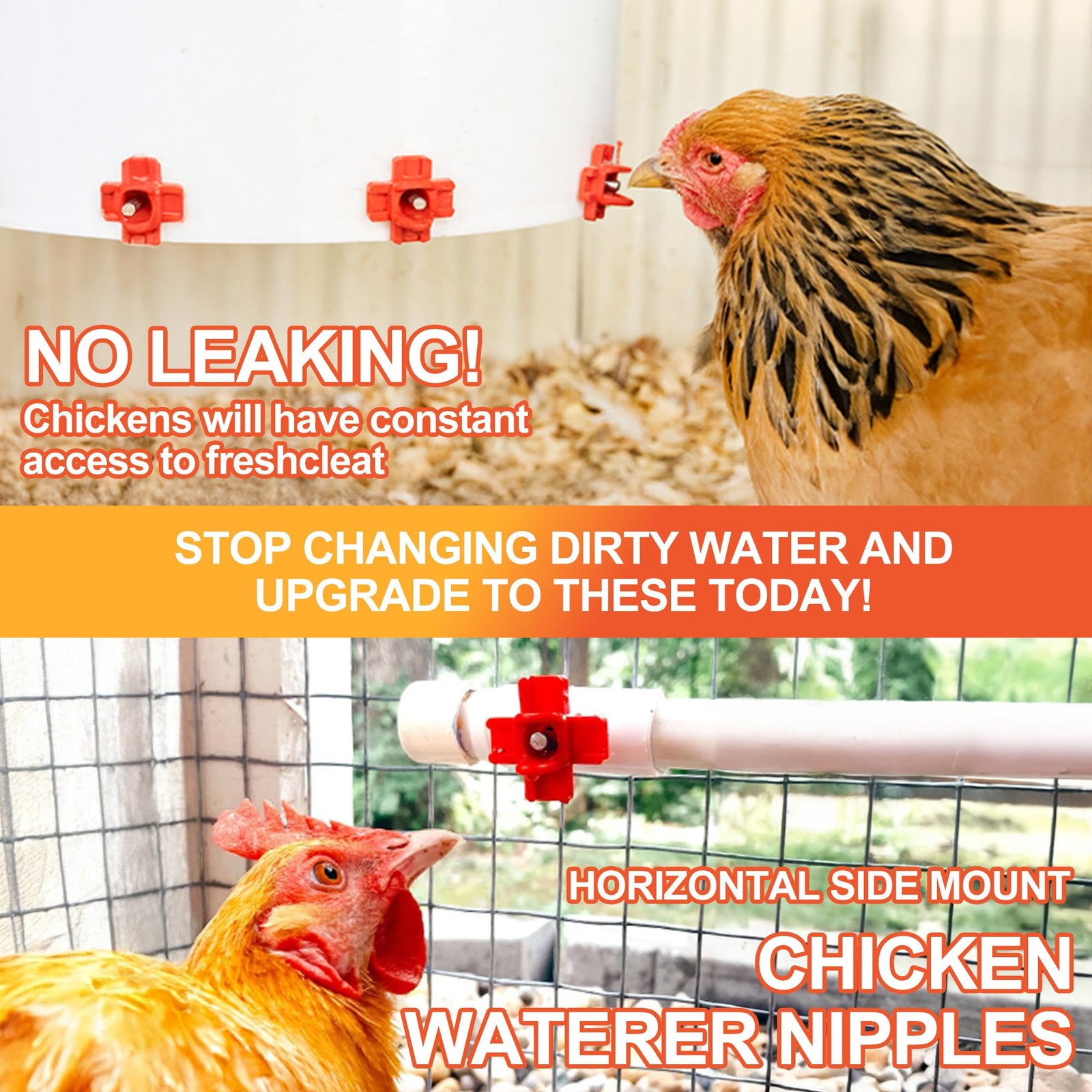 10 Pack Horizontal Side Mount Automatic Chicken Waterer Nipples for Poultry Coop