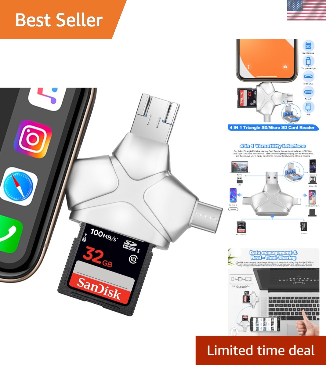 Zinc-Alloy Card Reader - Compatible with iPhone, Android, Mac, and More
