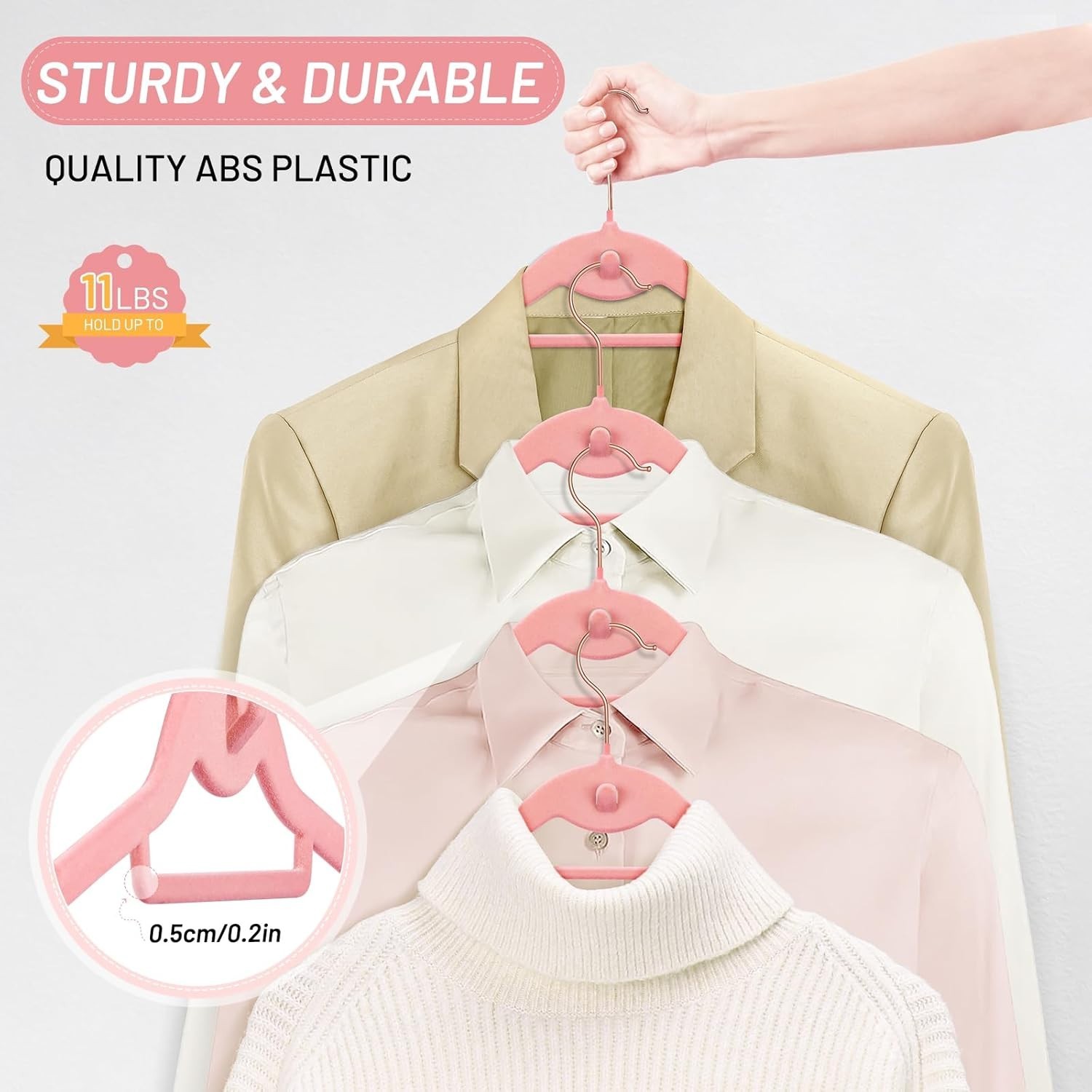Velvet Stackable Hangers 30 Pack, Pink Clothes Hangers Non Slip Felt Hangers ...