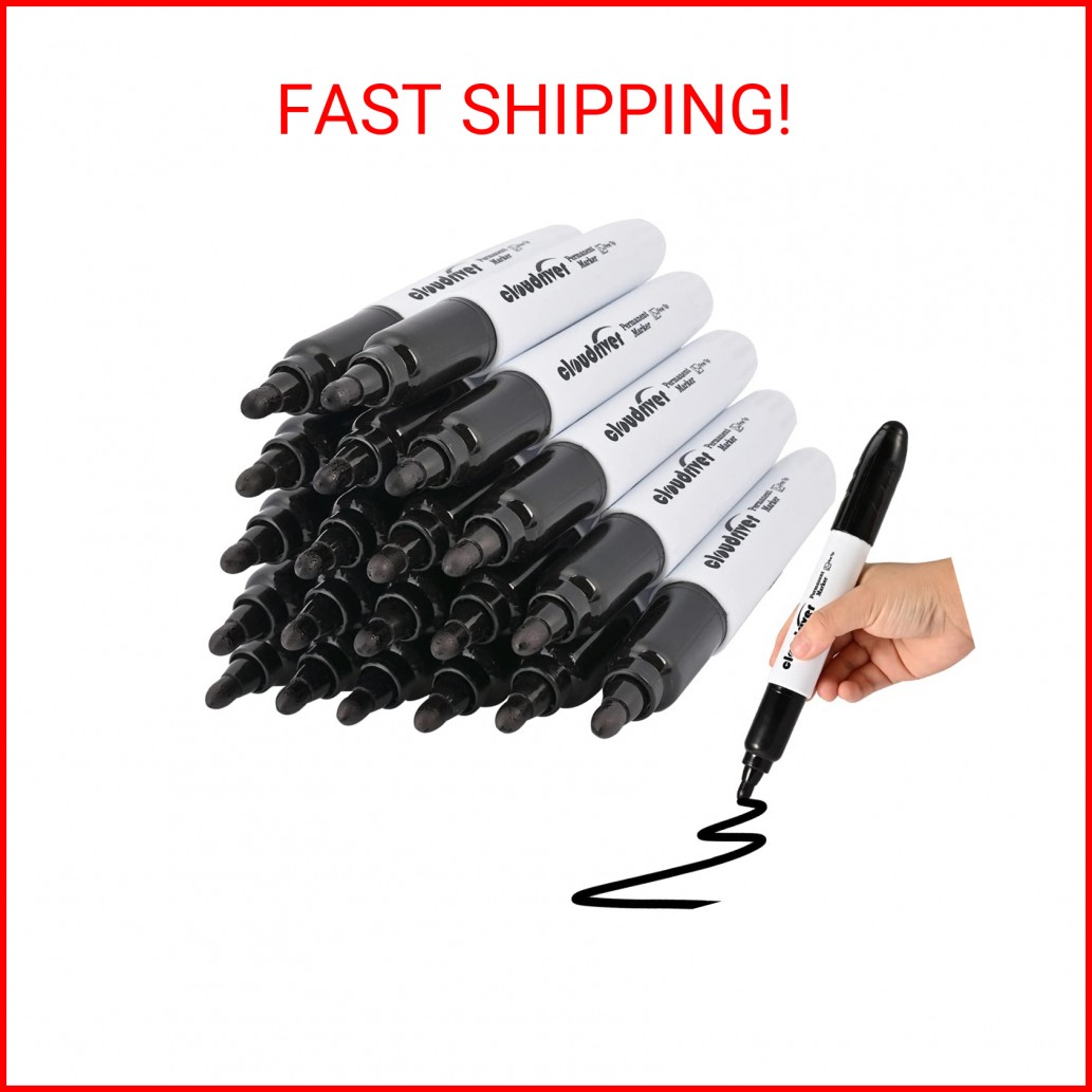 cloudriver Jumbo Size Permanent Markers, Black, 20 Pack, Large Permanent Markers