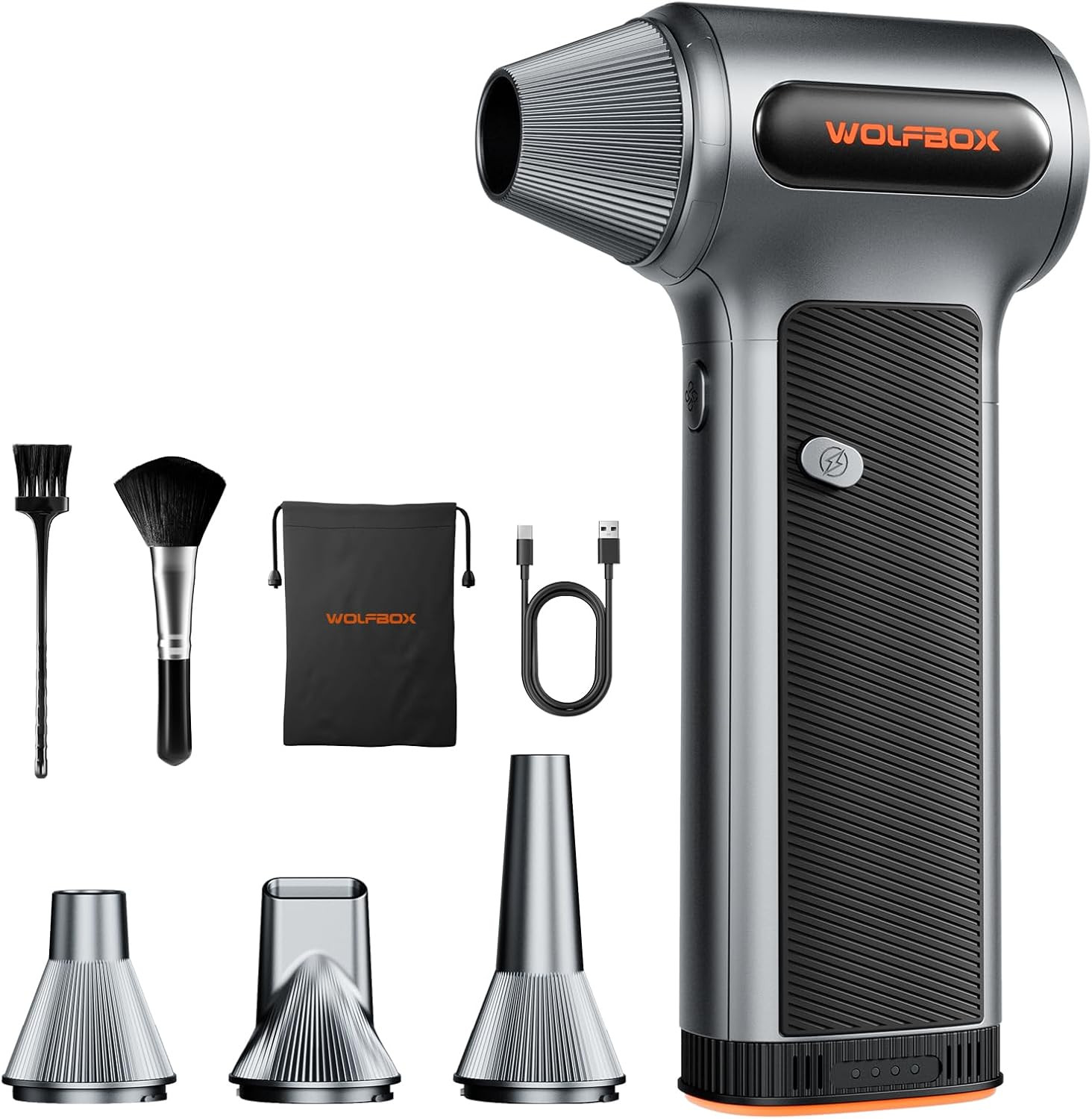 WOLFBOX MF200 Compressed Air Duster with Removable Battery & 4 Nozzles, Cordless