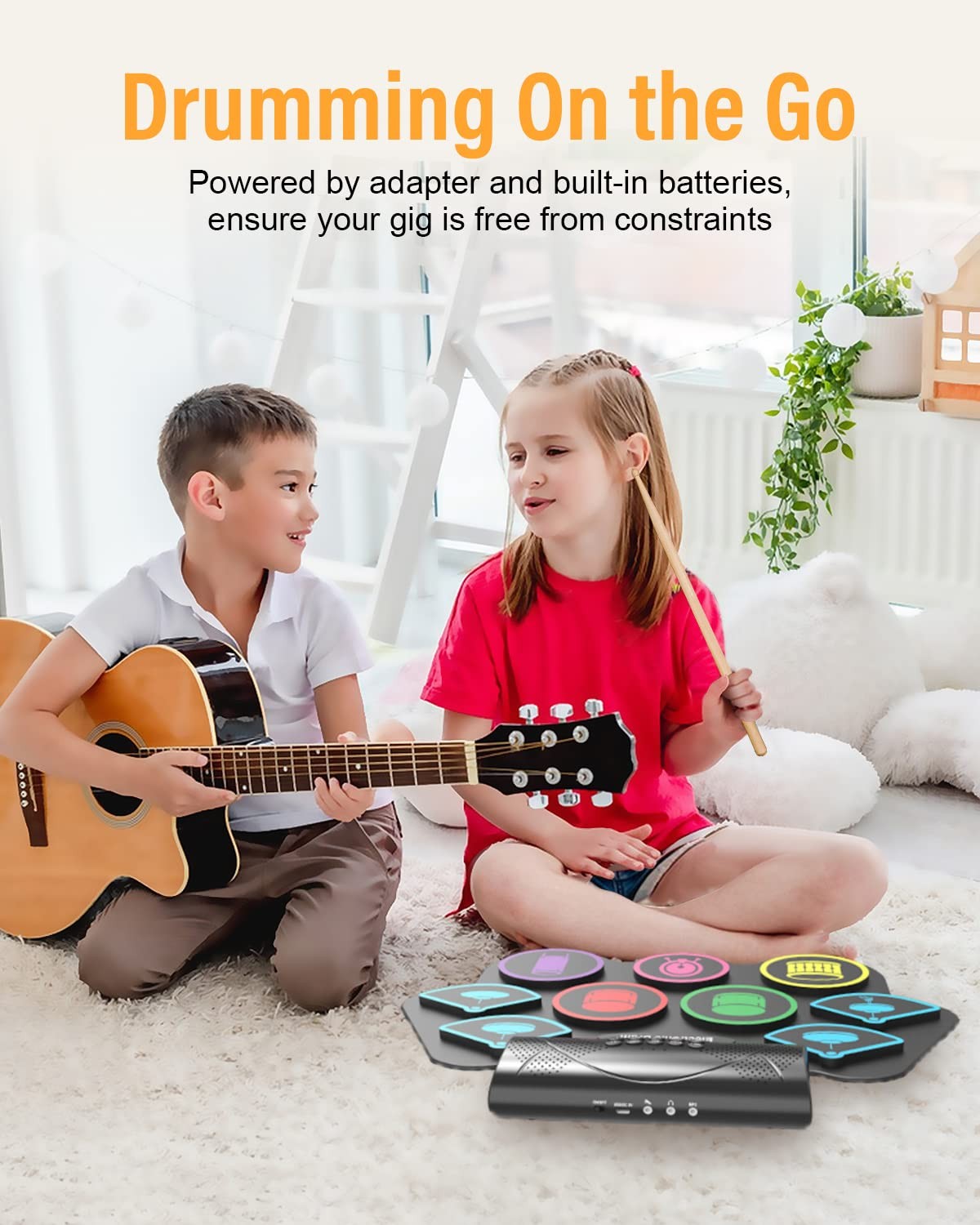 9 Pad Electronic Drum Set, Roll Up Portable Drum Pad Kit with MIDI Bluetooth,...