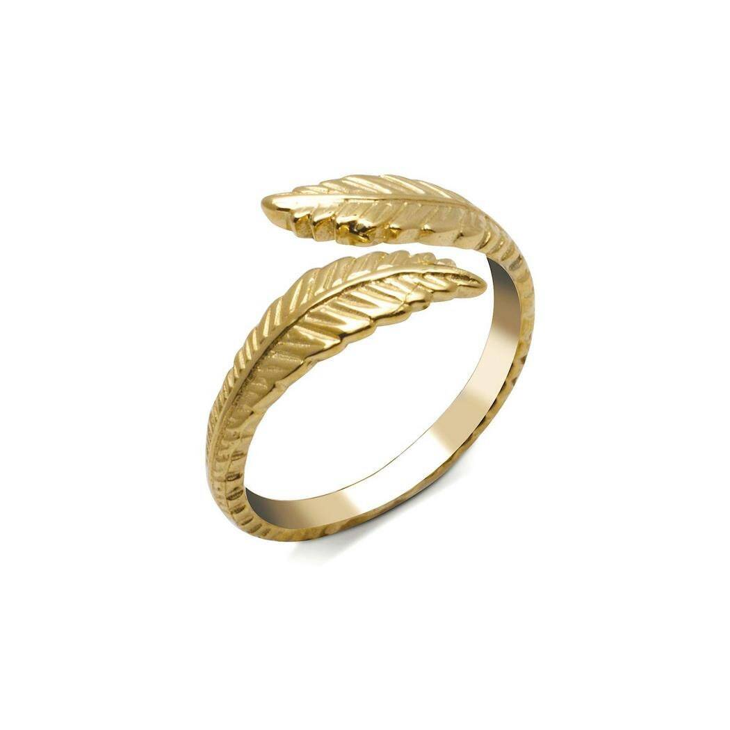 Solid 10K Gold or Sterling Silver Textured Feather Adjustable Toe Ring, feather