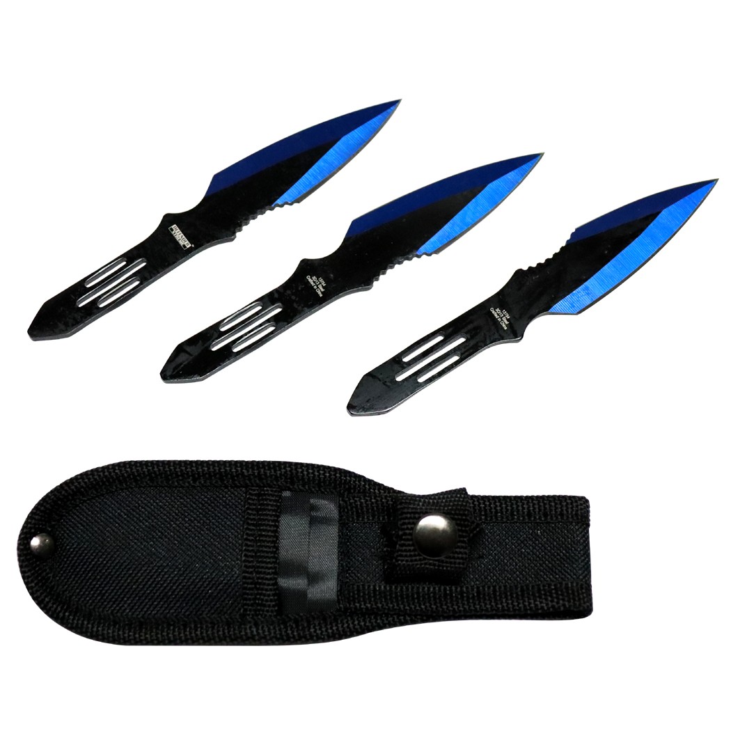 Defender-Xtreme5.5"" Black & Blue Throwing Knives  Set of 3