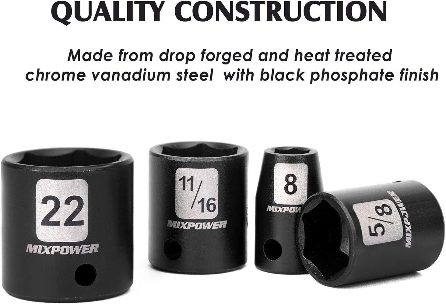 3/8"Drive Deep Impact Socket Set 48 Piece SAE/Metric 6 Point Mechanic Socket Set