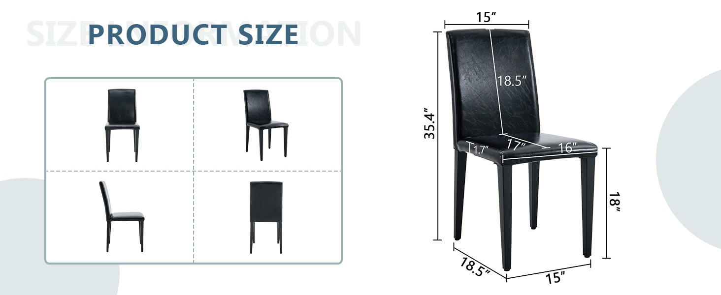 Two black PU dining chairs, simple and versatile, comfortable and accompanied.
